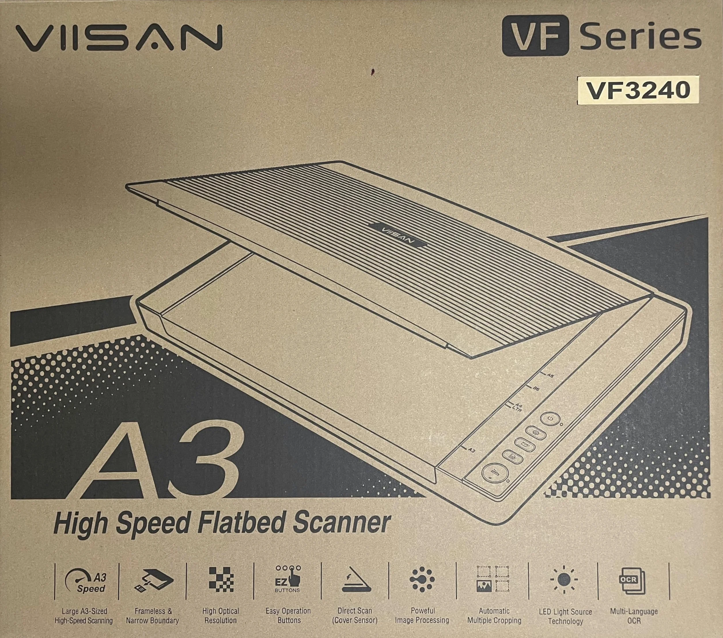 Viisan VF 3240,scanner piatto DIN-A3.Max.Risoluzione 2400x2400 dpi.Incluso software ViiScan per l'elaborazione di immagini e riconoscimento testi OCR.Compatibile Windows.Driver per il software Mac.