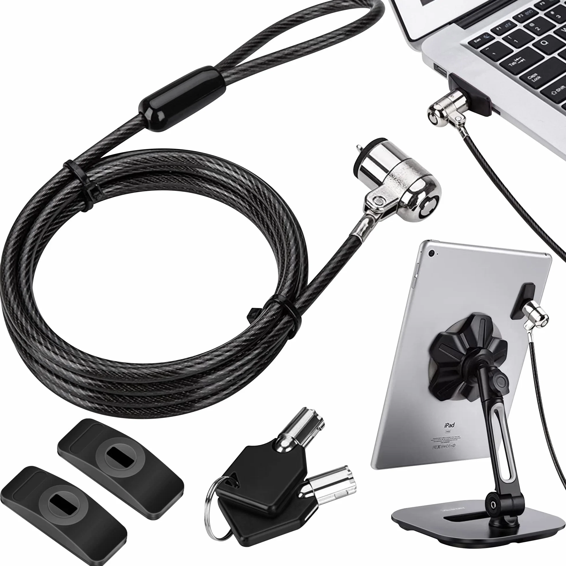 AboveTEK Lucchetto per Laptop, Lucchetto di Sicurezza con Cavo per Tablet, Kit di Bloccaggio per iPad in Acciaio Resistente a 2 Chiavi per iPhone/Mobile/Notebook/Computer/Monitor/Mac/Laptop