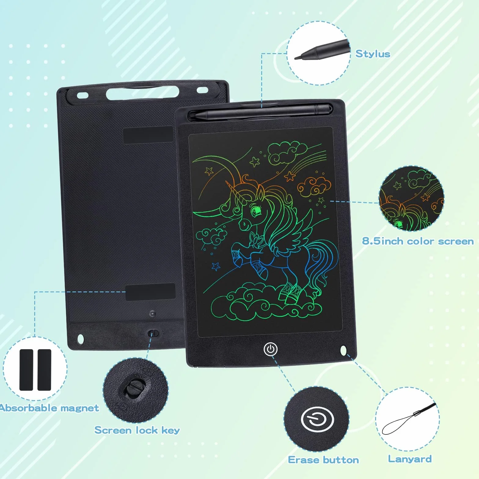 Coolzon Tavoletta Grafica LCD 10 Pollici con Lavagnetta Cancellabile per Bambini, Nero
