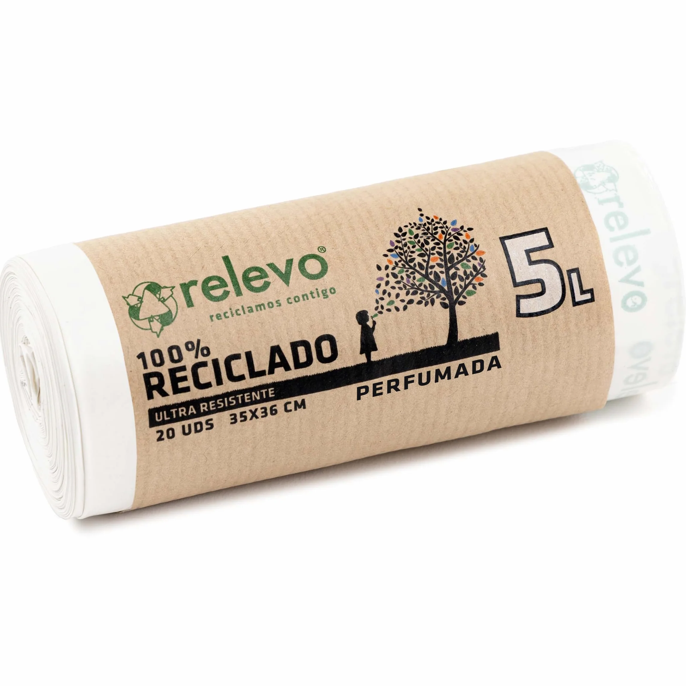 Relevo Sacchi Spazzatura Bianchi 5L con Maniglie 35x36cm 20 Sacchi Extra Resistenti LDPE Riciclato Blue Angel