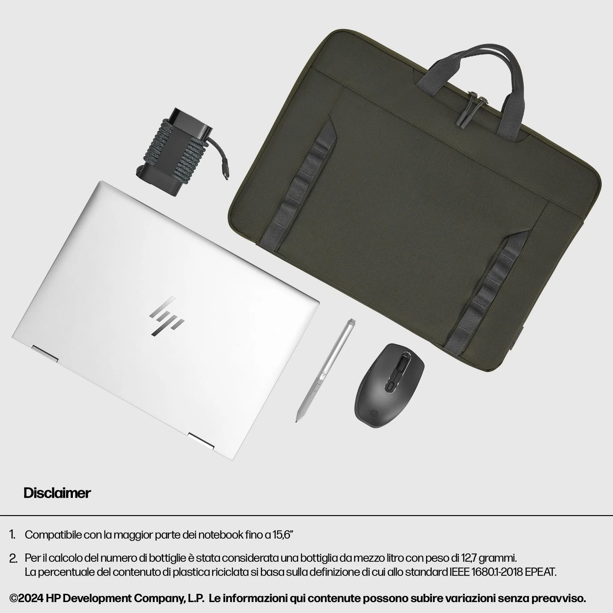 HP Custodia Modulare per Notebook fino a 15.6", 3 Modalità d'Uso, Tasche Interne e Esterne, Resistente all'Acqua, Tracolla Removibile, Design Sottile, Creata con Materiale Riciclato,Grigia/Verde