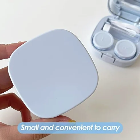 Pezzi Custodia Per Lenti a Contatto Con Specchio, Mini Porta Lenti a Contatto Da Viaggio, Plastica Blu Rosa