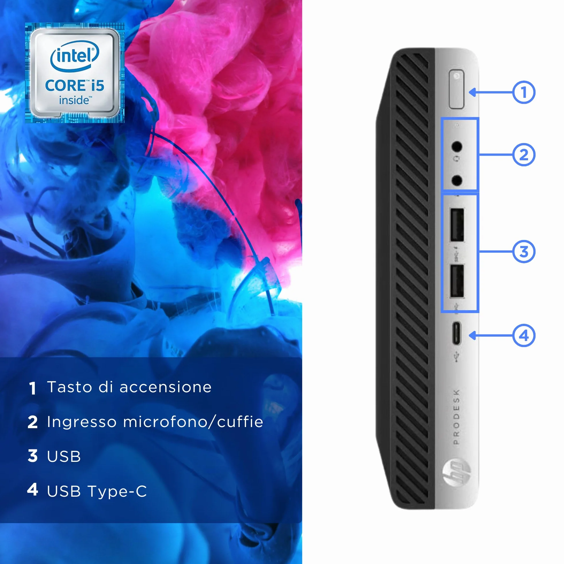 HP ProDesk Mini PC Tiny Intel i5-7500T 8GB RAM 256GB SSD Windows 11 Desktop Ricondizionato