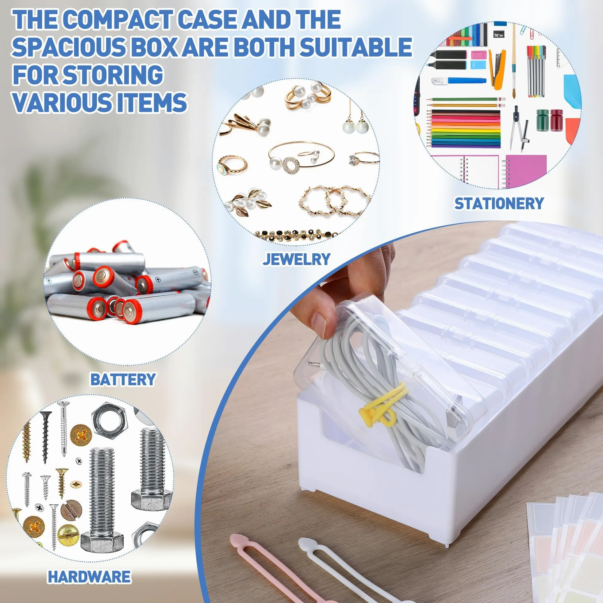 Confezione da 2 organizer per cavi con fascette metalliche, organizer per caricabatterie da scrivania, organizer per caricabatterie con custodie trasparenti adesivi per ufficio e casa