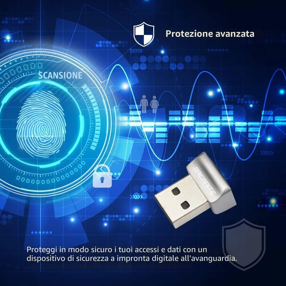 ARCANITE, Lettore di impronte digitali USB per Windows 11/10 Hello, dispositivo di sicurezza con sensore a 360 gradi, latenza 0,05 s