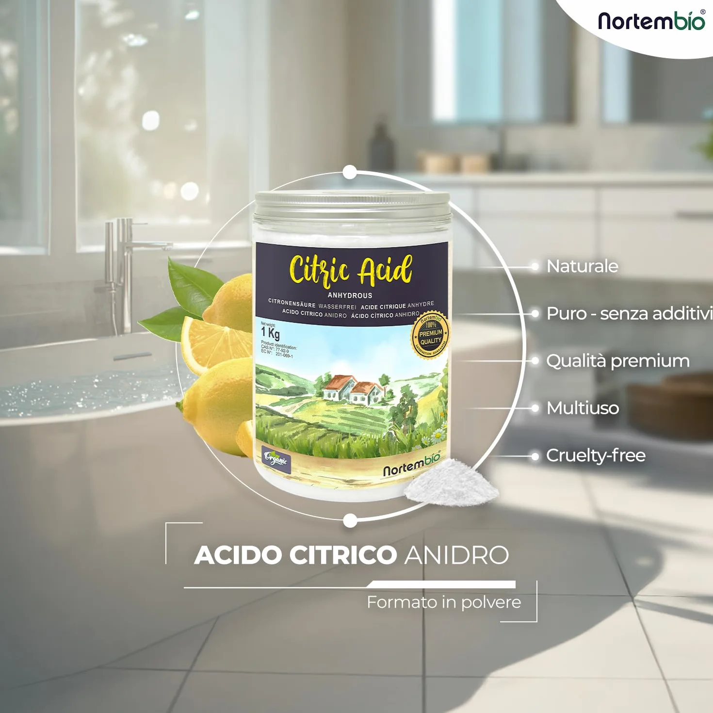 Nortembio Acido Citrico 5kg 100% Puro Certificato Pulizia Domestica
