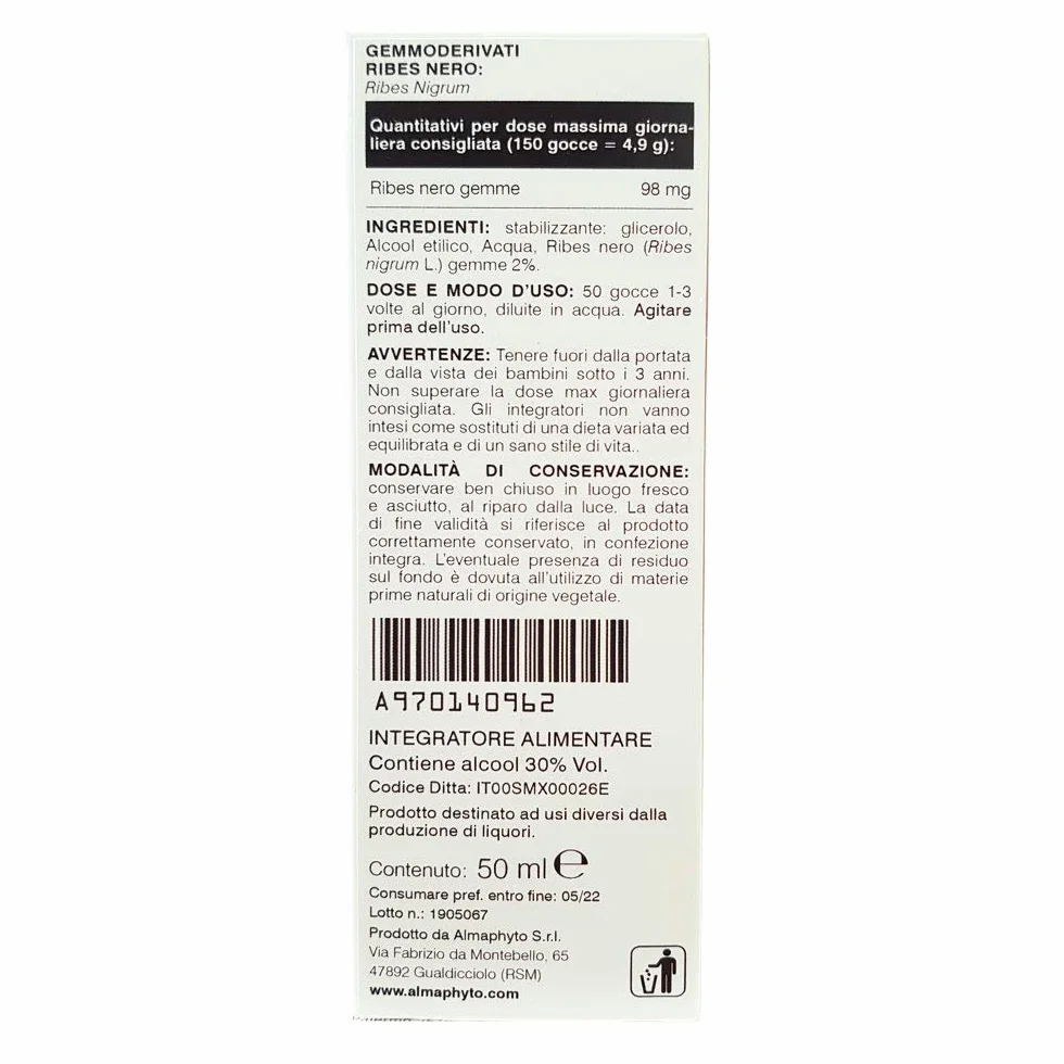 Ribes Nigrum Gemmoderivato Puro 50 ml Macerato Glicerico Tintura Madre Alta Biodisponibilità Ribes Nero concentrato liquido