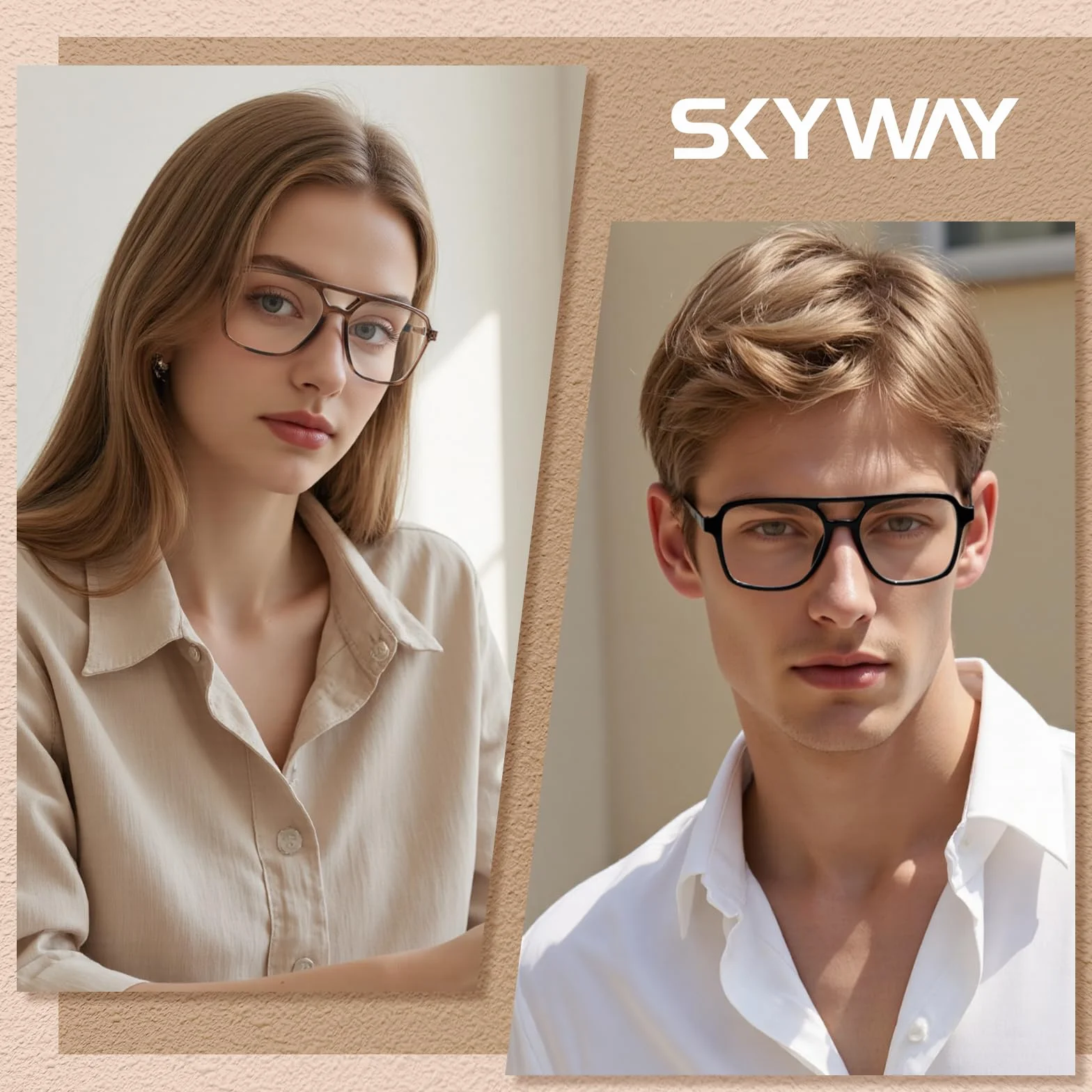 SKYWAY Occhiali Luce Blu da Aviatore Retrò per Donna Uomo, Occhiali per Computer Classici Quadrati Filtro Luce Blu