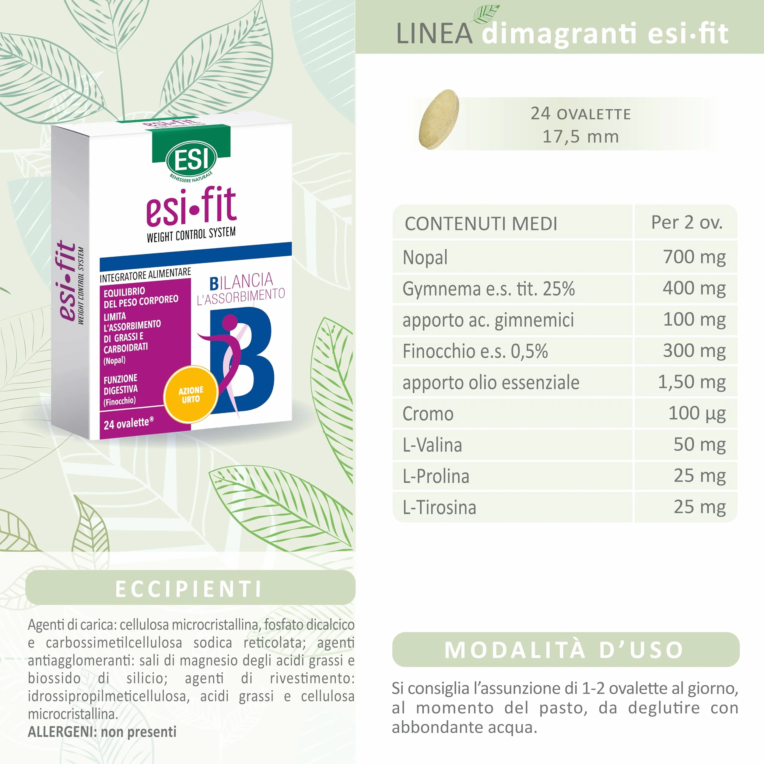 ESI Fit Bilancia Azione Urto Integratore Alimentare Nopal e Finocchio 24 Ovalette