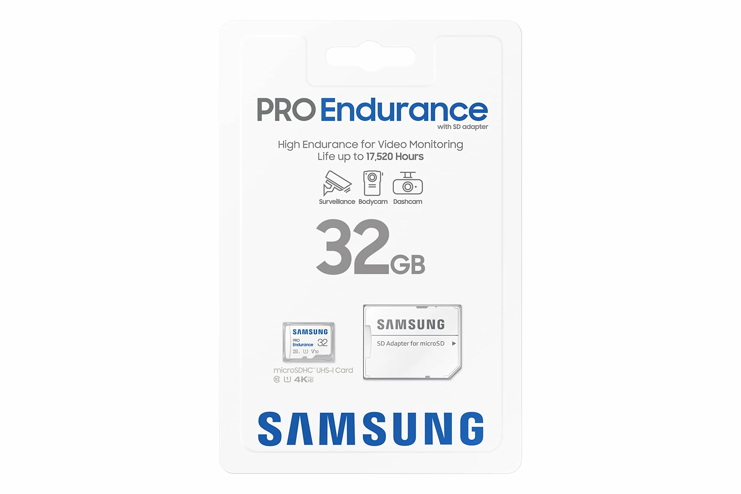 Samsung Memorie MB-MJ32KA PRO Endurance Scheda MicroSD per telecamere di videosoverglianza e dashcam da 32 GB, UHS-I U1, fino a 100 MB/s, Adattatore SD Incluso