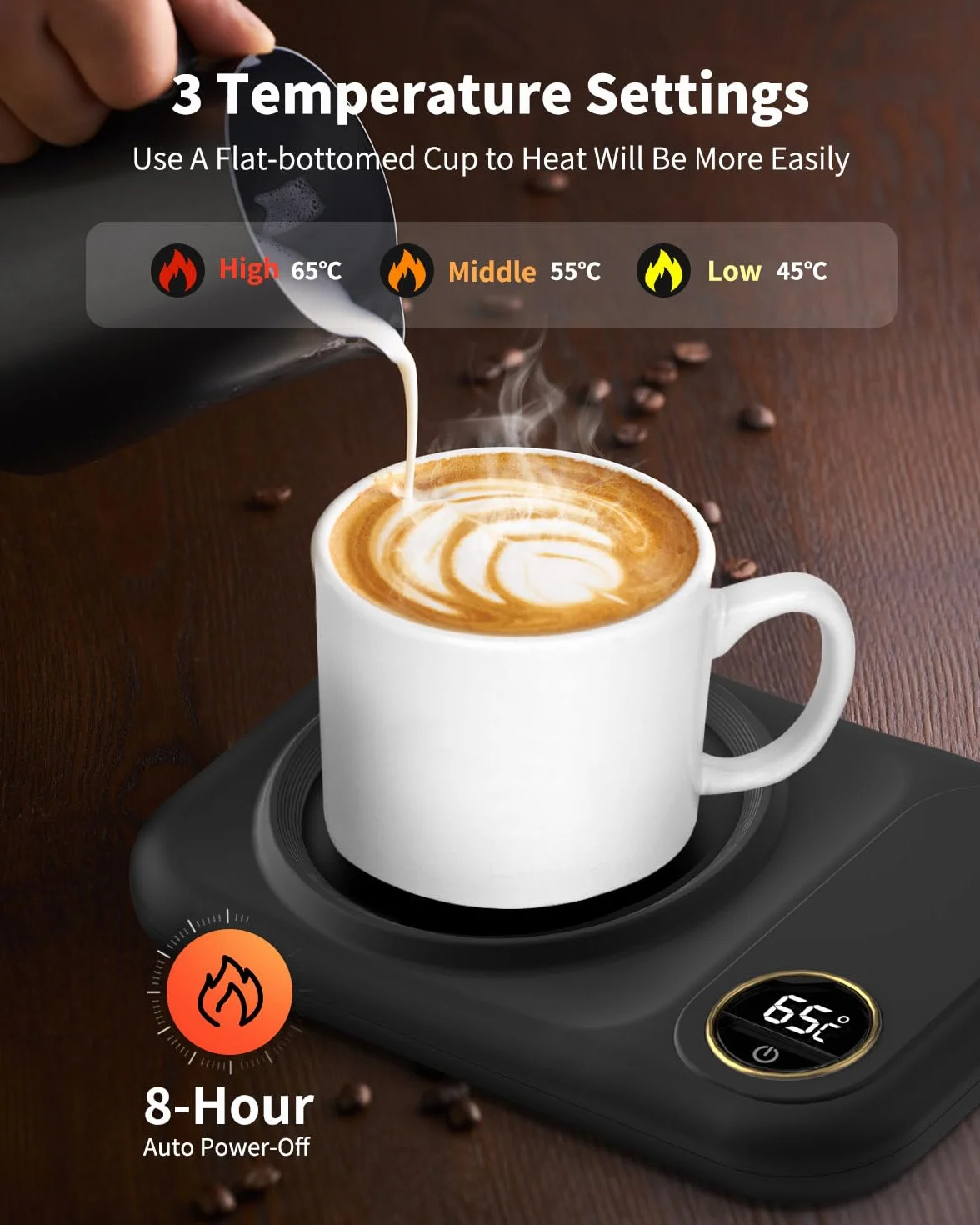USB Elettrico Riscaldatore per Caffè Mantiene Caldo il Caffè, 3 Livelli di Temperatura 45°C / 55°C / 65°C – Riscaldatore Elettrico USB per Bevande da Caffè