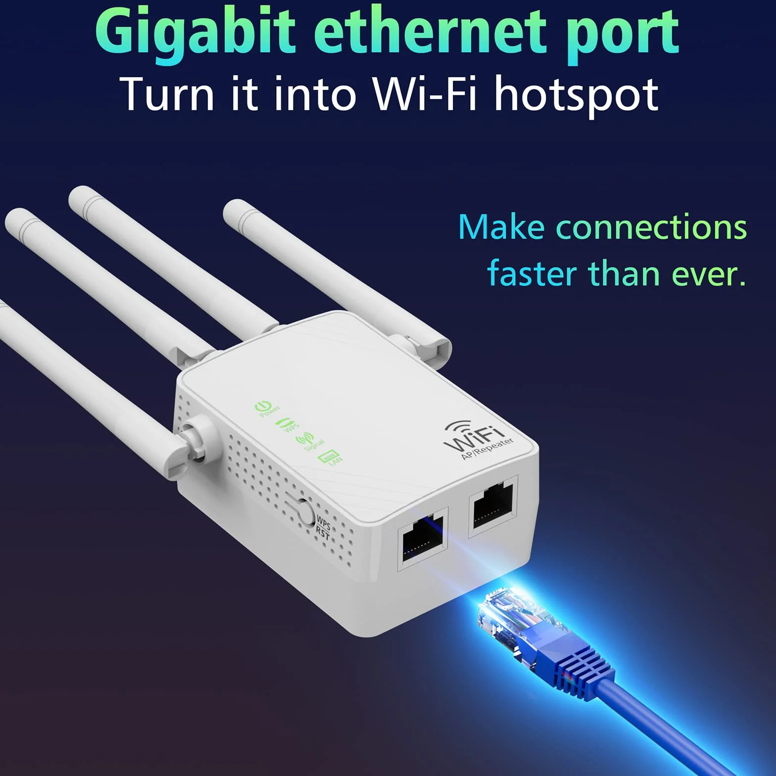 Amplificatore di segnale Estensore wireless per fino a 6000 piedi quadrati e 50 dispositivi, amplificatore ad alta portata e porta Ethernet, punto di accesso, configurazione a 1 pulsante, compatibile