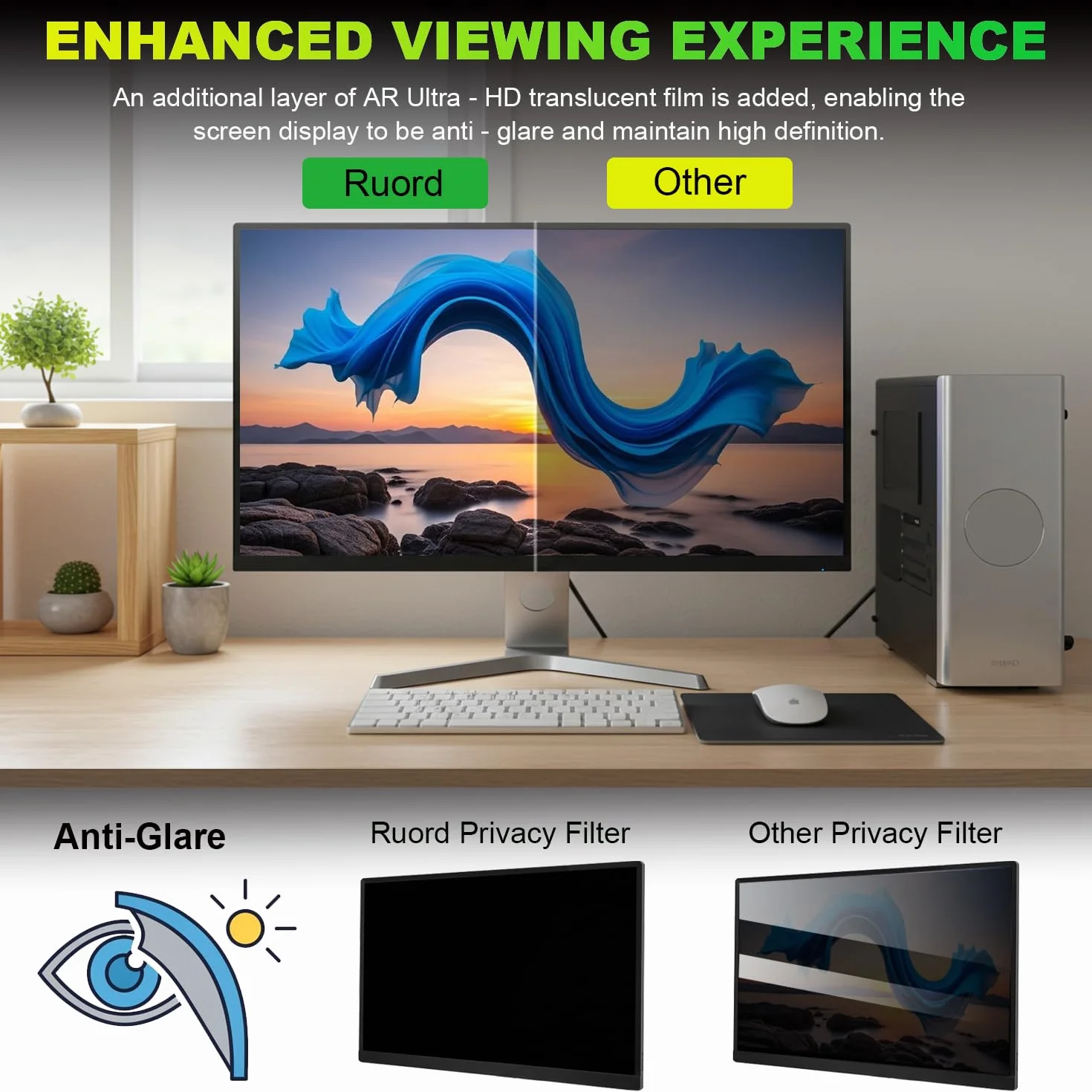 2 Pièces Pellicola Privacy 27 Pollici 16:9 (59.7x33.6cm) Monitor - Filtro Privacy Schermo Luce Blu & Anti-Riflesso, Rimovibile | Filtro privacy per schermi PC piatti e curvi