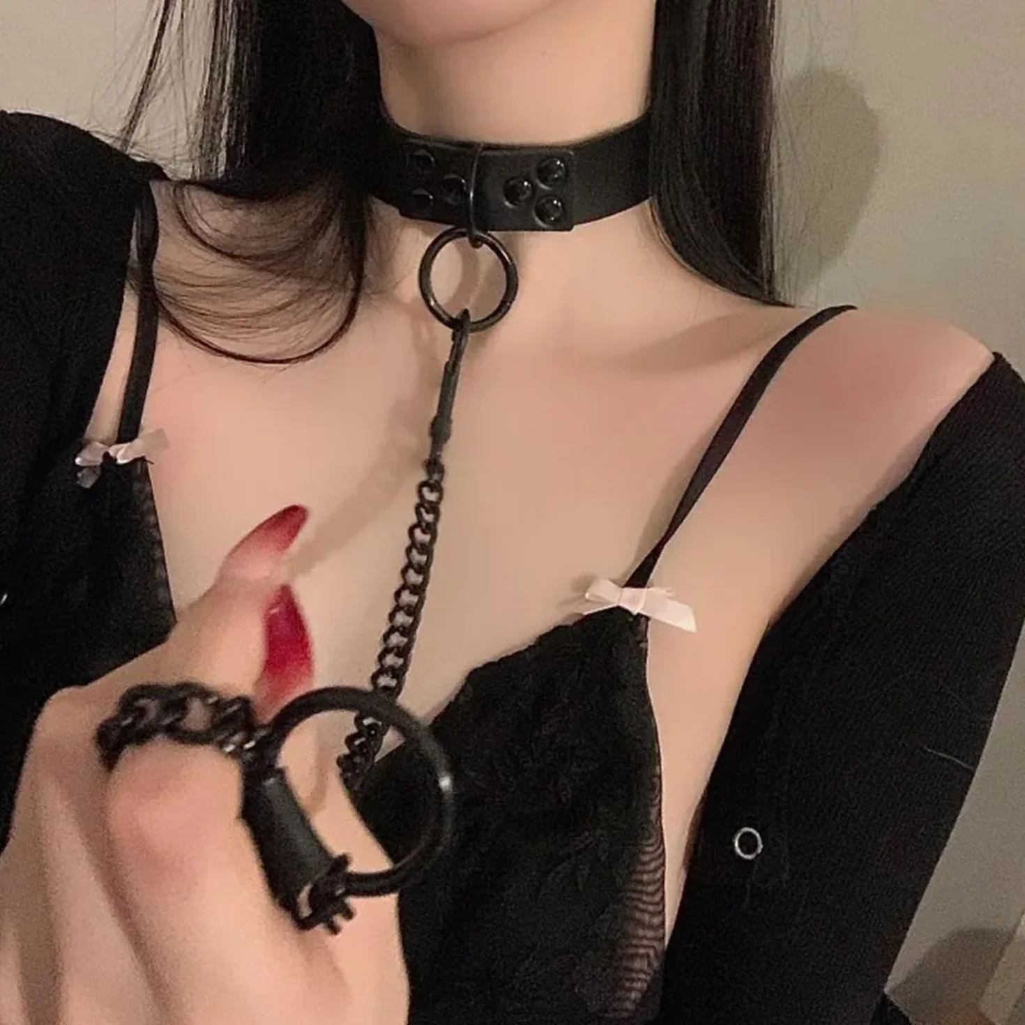 KRYMSON Collare in Pelle Nera per Cosplay Regolabile