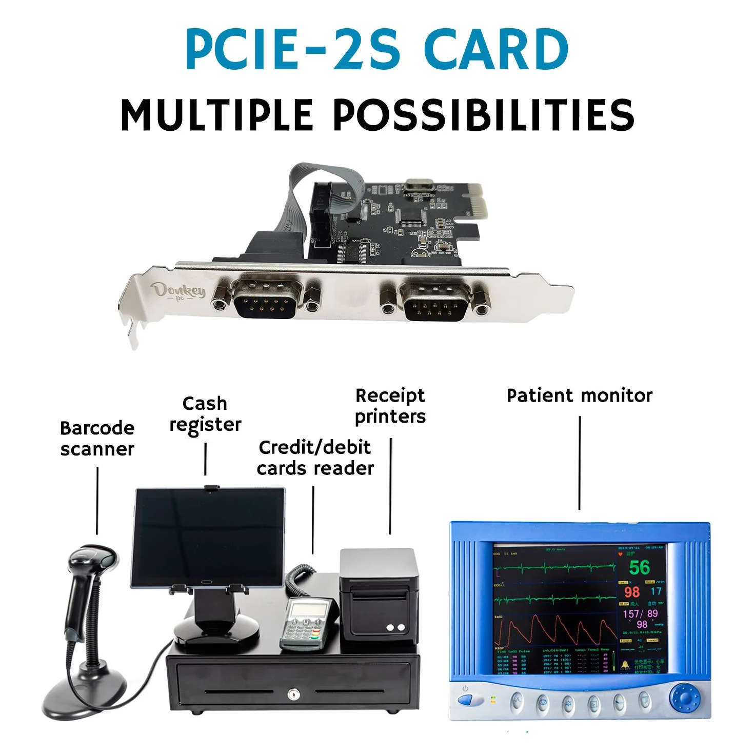 Scheda 2 porte seriali RS232 su PCI Express. Scheda di porta seriale PCI-Express scheda adattatore di estensione 2 porta seriale. Scheda controller di espansione.