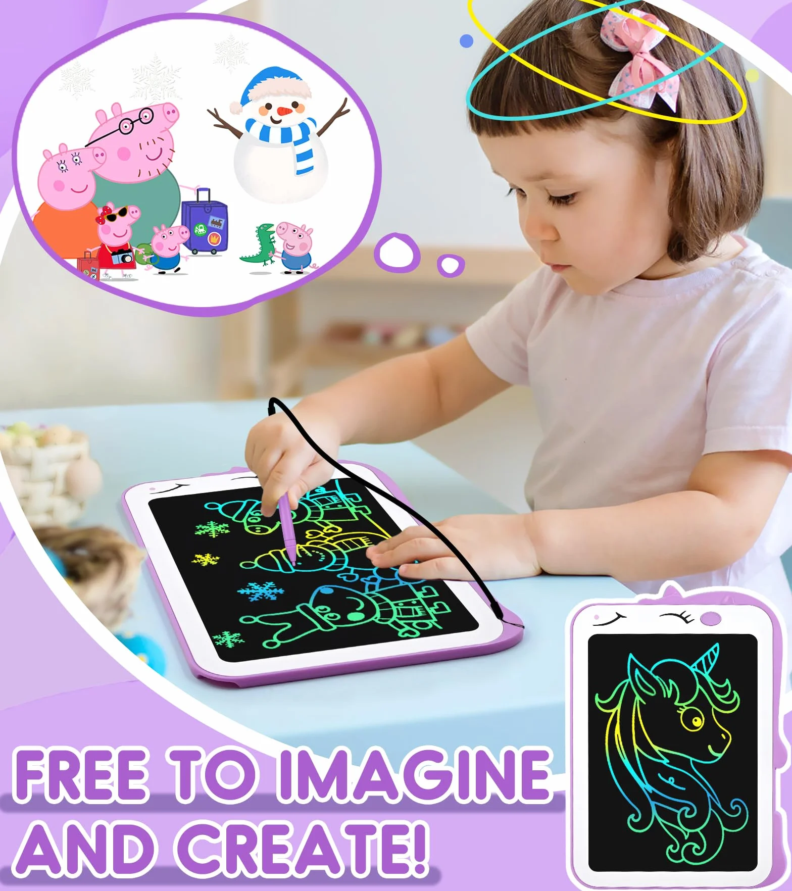 Tavoletta Grafica LCD 8.5 Pollici Lavagnetta Cancellabile Giochi Educativi 3-7 Anni Porpora