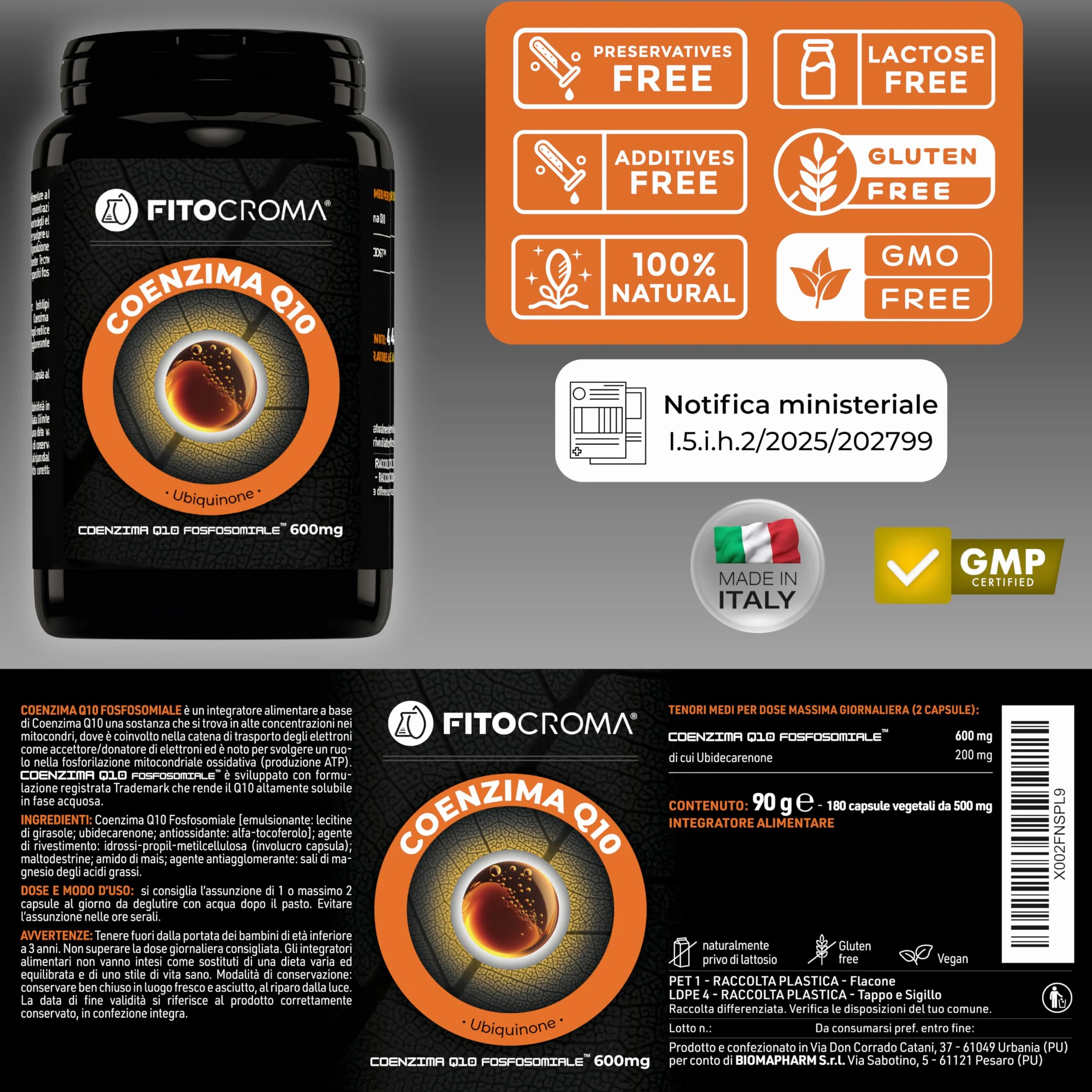 Coenzima Q10 300mg 180 capsule Ubiquinone Fosfosomiale™ Coq10 integratore