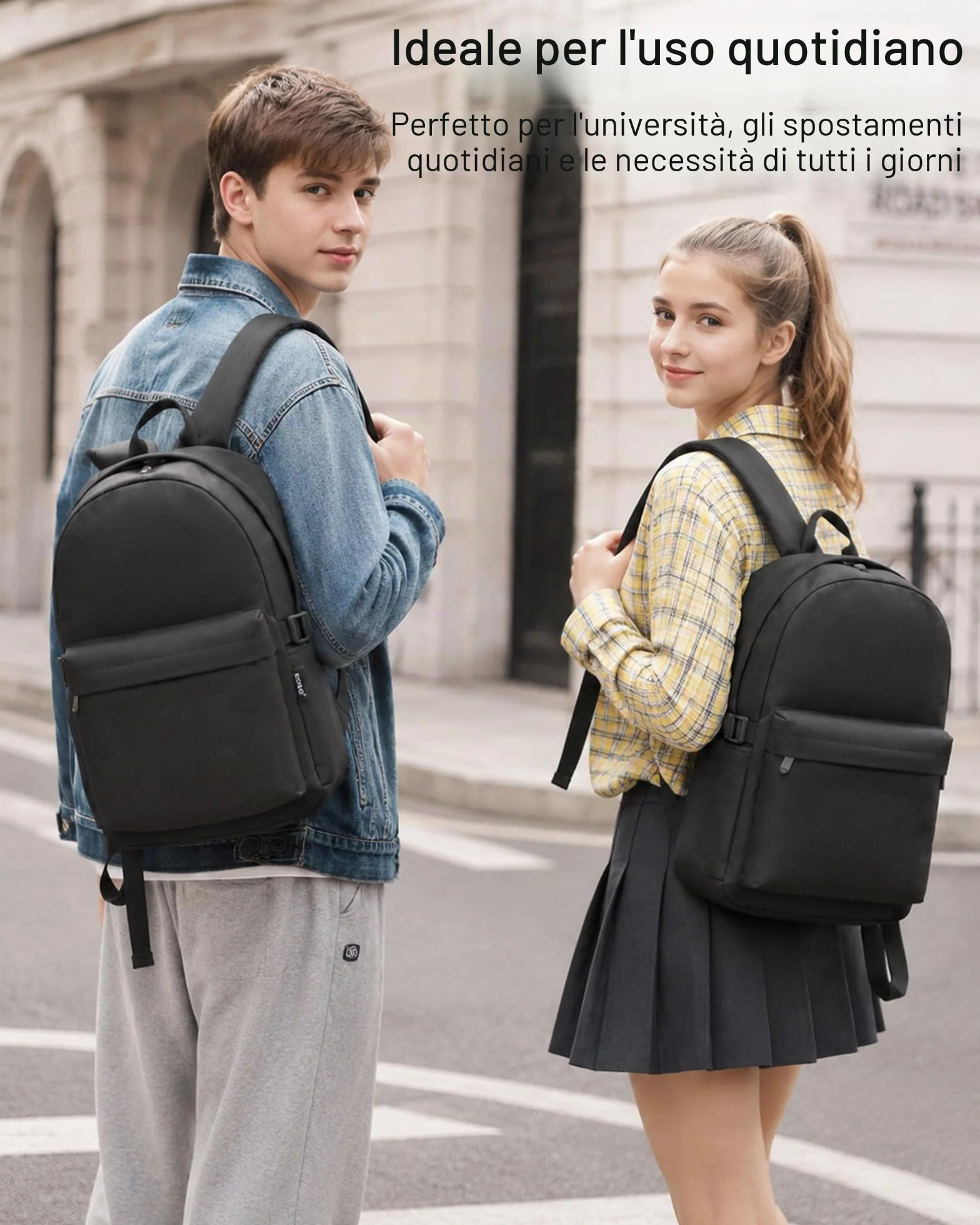 KONO Zaino Scuola, Zaino Uomo Donna Porta PC 15.4 Pollici, Zaino Università Lavoro, Zaino Casual Leggero per Viaggio e Tempo Libero (Nero)