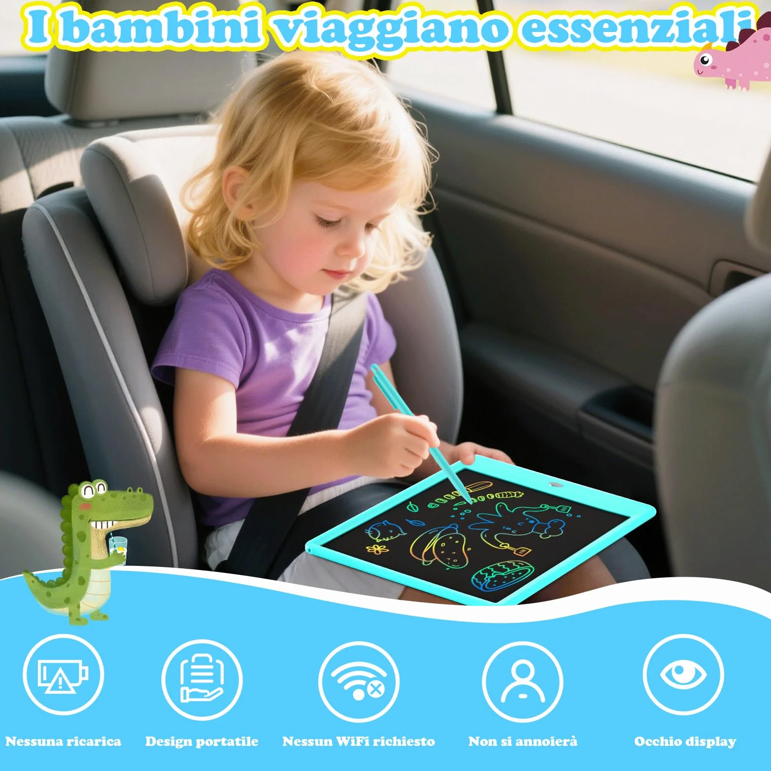 EooCoo Tavoletta Grafica Bambini 10 Pollici LCD Scrittura Lavagna Cancellabile Blu
