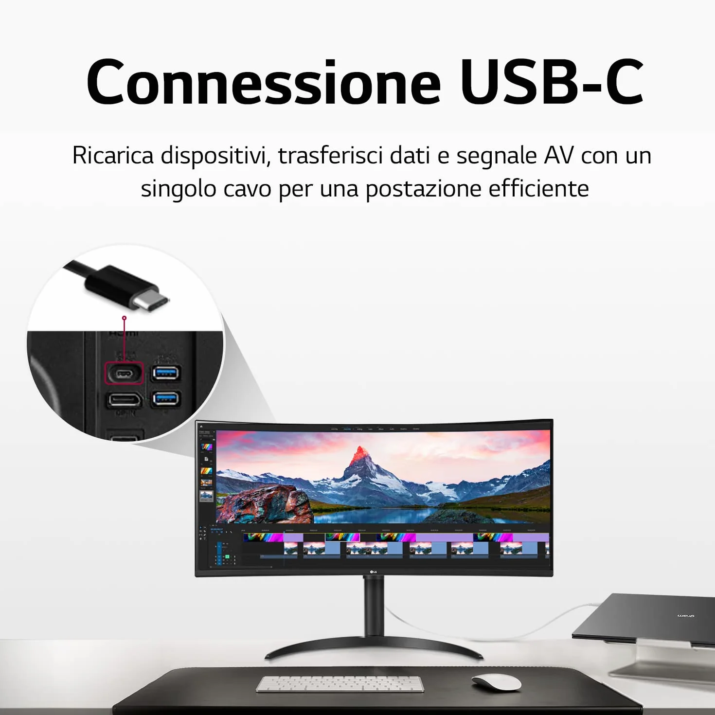LG 34U650A Monitor UltraWide 21:9 Curvo 34" WQHD (3440x1440), IPS, HDR 10, sRGB 99%, Speaker Stereo 14W, USB-C Hub USB, Stand regolabile, Nero