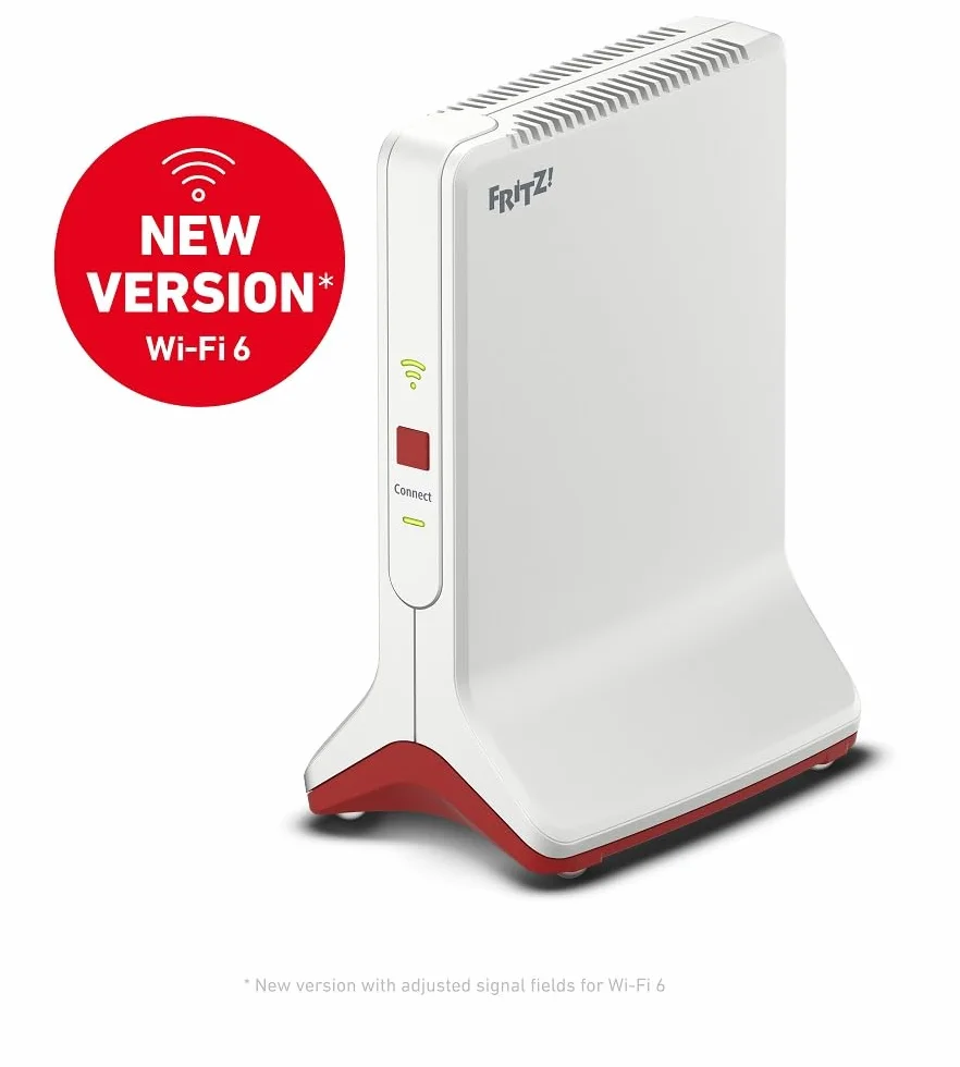 FRITZ!Repeater 6000 Edition International, Ripetitore - Wi-Fi 6 extender Triband con 2x 2.400 Mbit/s (5 GHz) & 1.200 Mbit/s (2,4 GHz), Mesh, Access Point, 2x Gigabit LAN, Interfaccia in italiano