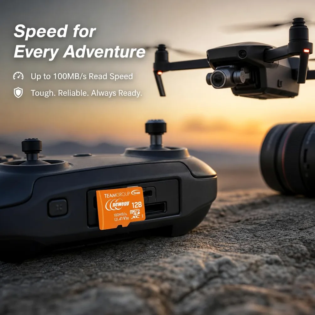 NEWEGG Scheda microSDXC A1, velocità di lettura fino a 100 MB/s, 128 GB per fotocamere, droni e smartphone Android, 4K UHD U3 V30, TUSDX128GIV30A172