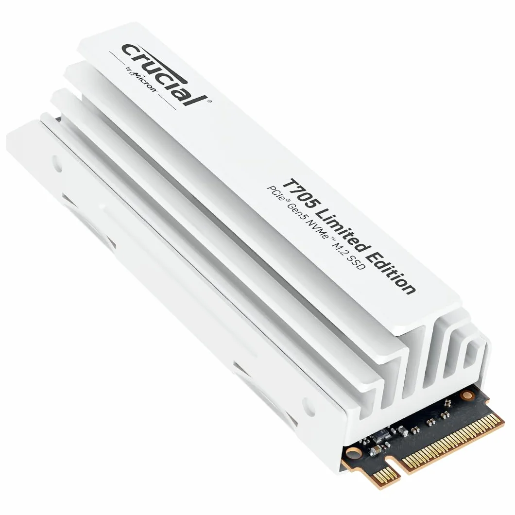 Crucial T705 SSD 2TB PCIe 5.0 x4 Gen5 NVMe M.2 con Dissipatore Bianco, Velocità fino a 14500 MB/s Lettura, 12700 MB/s in Scrittura, Per PC desktop, TLC NAND, Hard Disk Interno - CT2000T705SSD5A