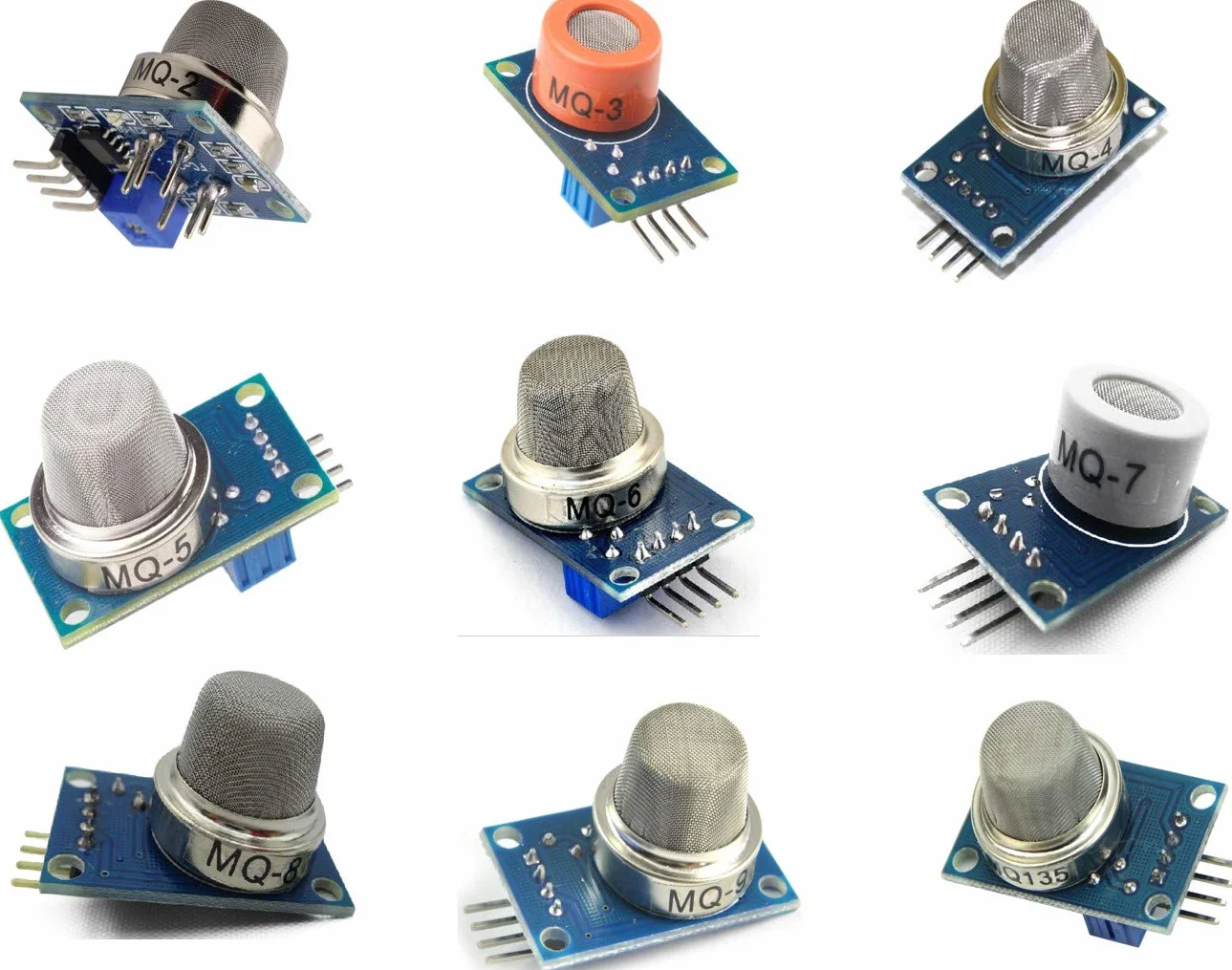 9 pz Modulo sensore di rilevamento gas MQ-2 MQ-3 MQ-4 MQ-5 MQ-6 MQ-7 MQ-8 MQ-9 MQ-135 Modulo sensore Sensore di gas Starter Kit