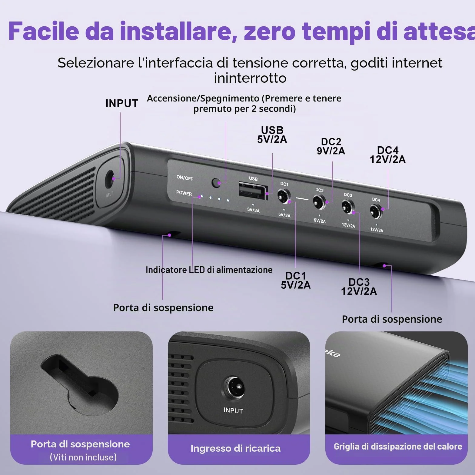 Mini UPS, Skazeke Gruppo di continuità da 15000mAh con uscita DC USB 5V/2A DC 5V/9V/12V/2A, batteria di backup dell'alimentazione per router, modem, videocamera di sicurezza