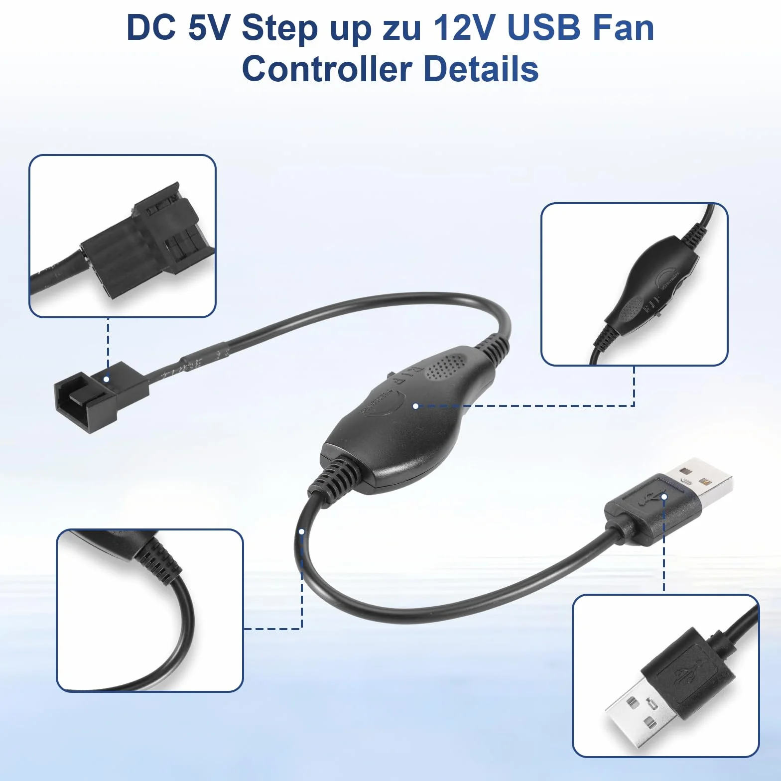 Regolatore di velocità ventola USB 12V 2 Pin DC 5V Step up con interruttore