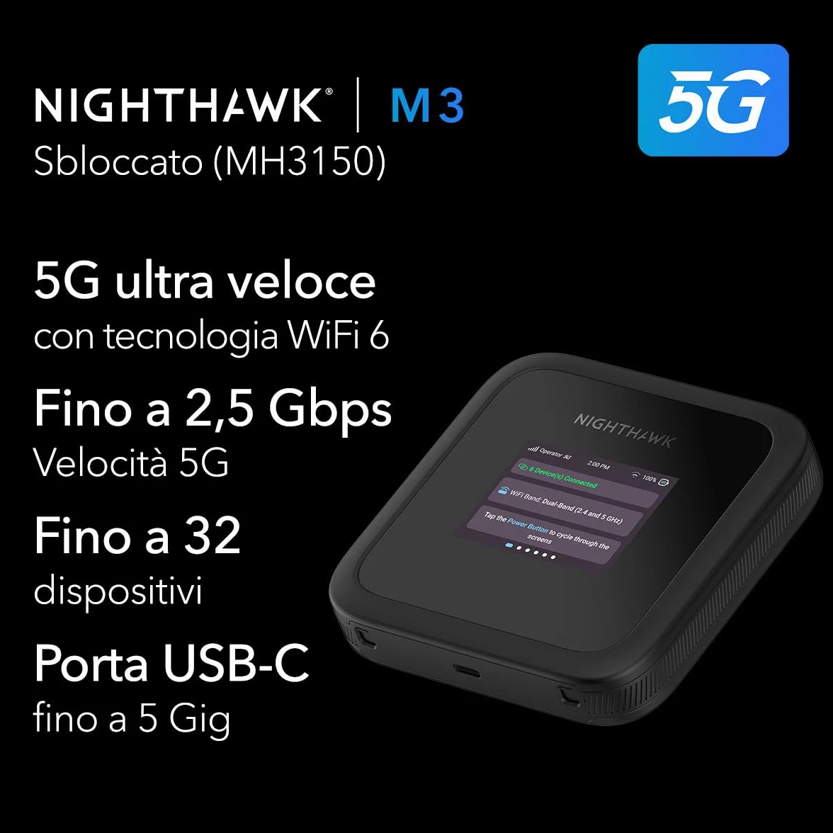NETGEAR Nighthawk M3 Router 5G Modem portatile WiFi 6 Hotspot MH3150