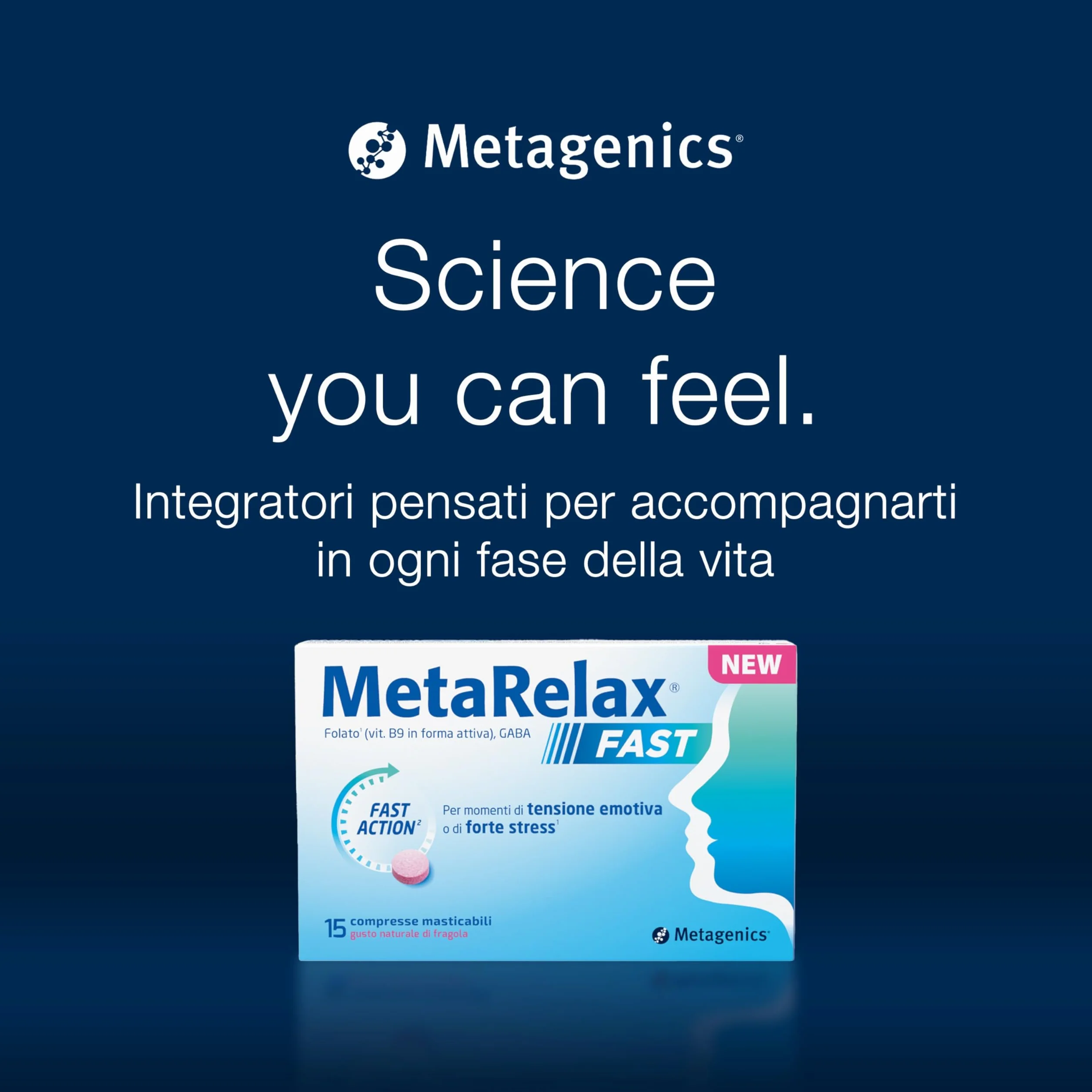 Metagenics MetaRelax Fast 15 compresse masticabili con GABA, folato attivo (MTHF) e magnesio