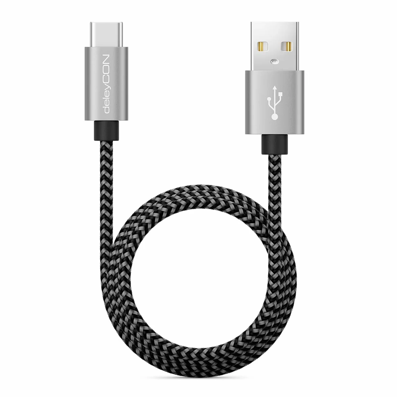 deleyCON 1,5m Nylon USB-C Ricarica Dati USB Tipo C Connettori Metallo Ricarica & Sincronizzazione Smartphone