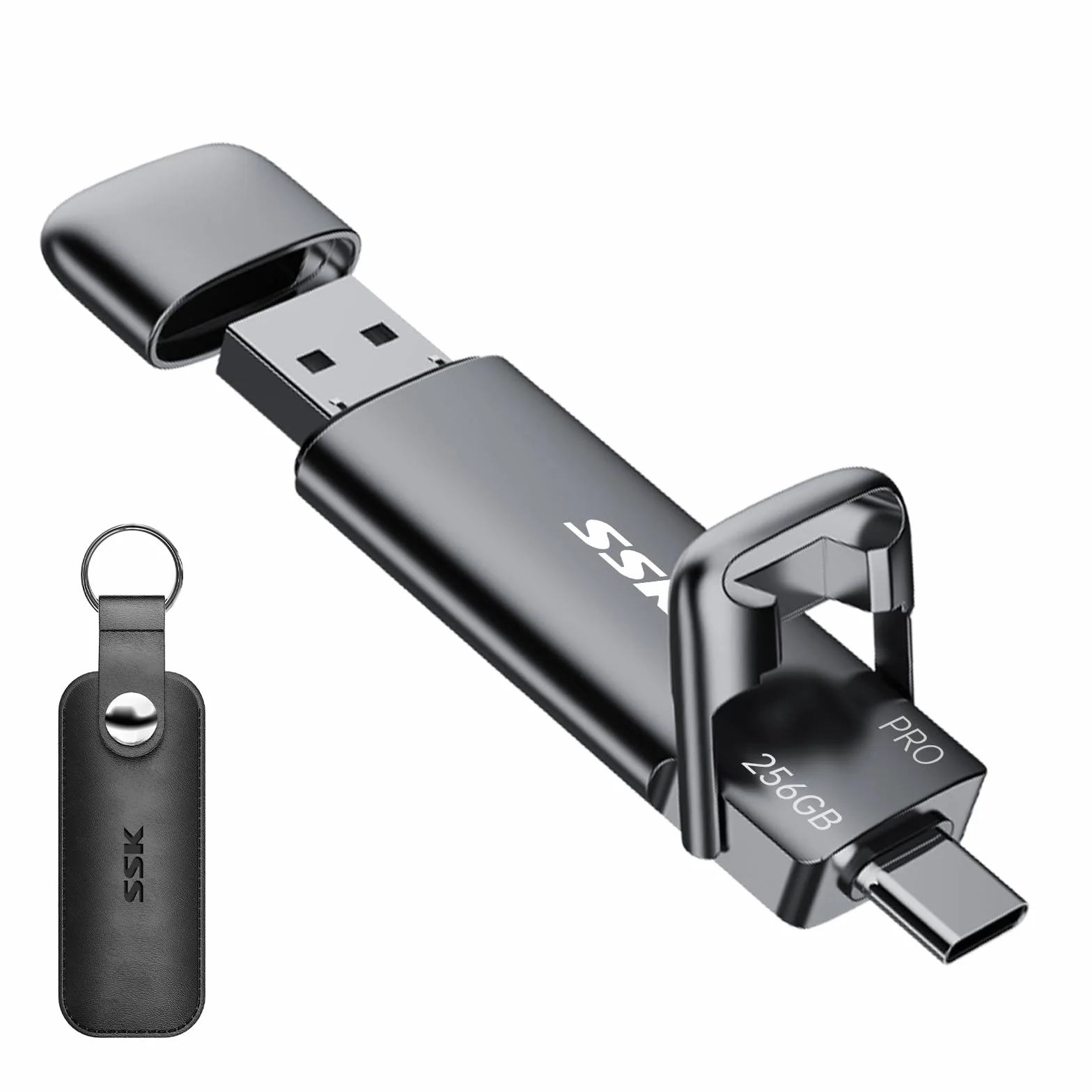 SSK Hard disk esterno USB C SSD da 256 GB, con fino a 1000 MB/s, chiavetta USB veloce, doppia USBC+USBA USB 3.2 Gen2 per iPhone 15/PS4/Android Phone/Tablet/Windows/Mac