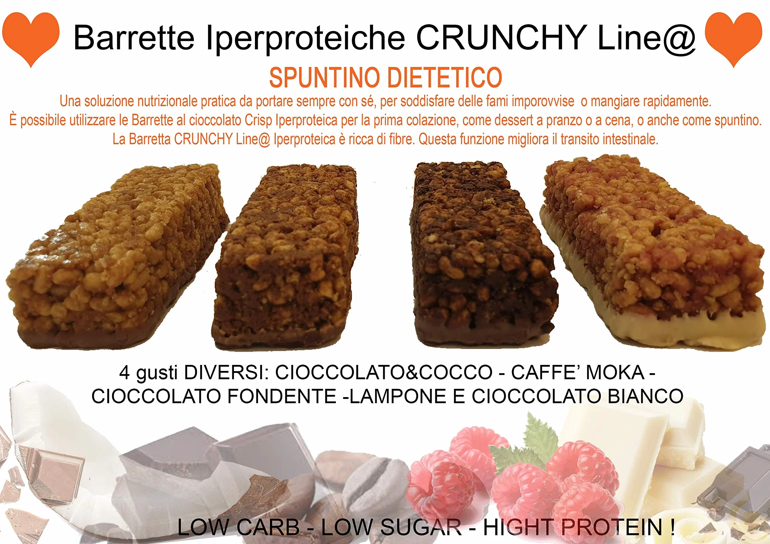 BARRETTE CRUNCHY PROTEICHE Line@diet ZERO ZUCCHERI 15g PROTEINE 4g CARBOIDRATI 5 sztuk