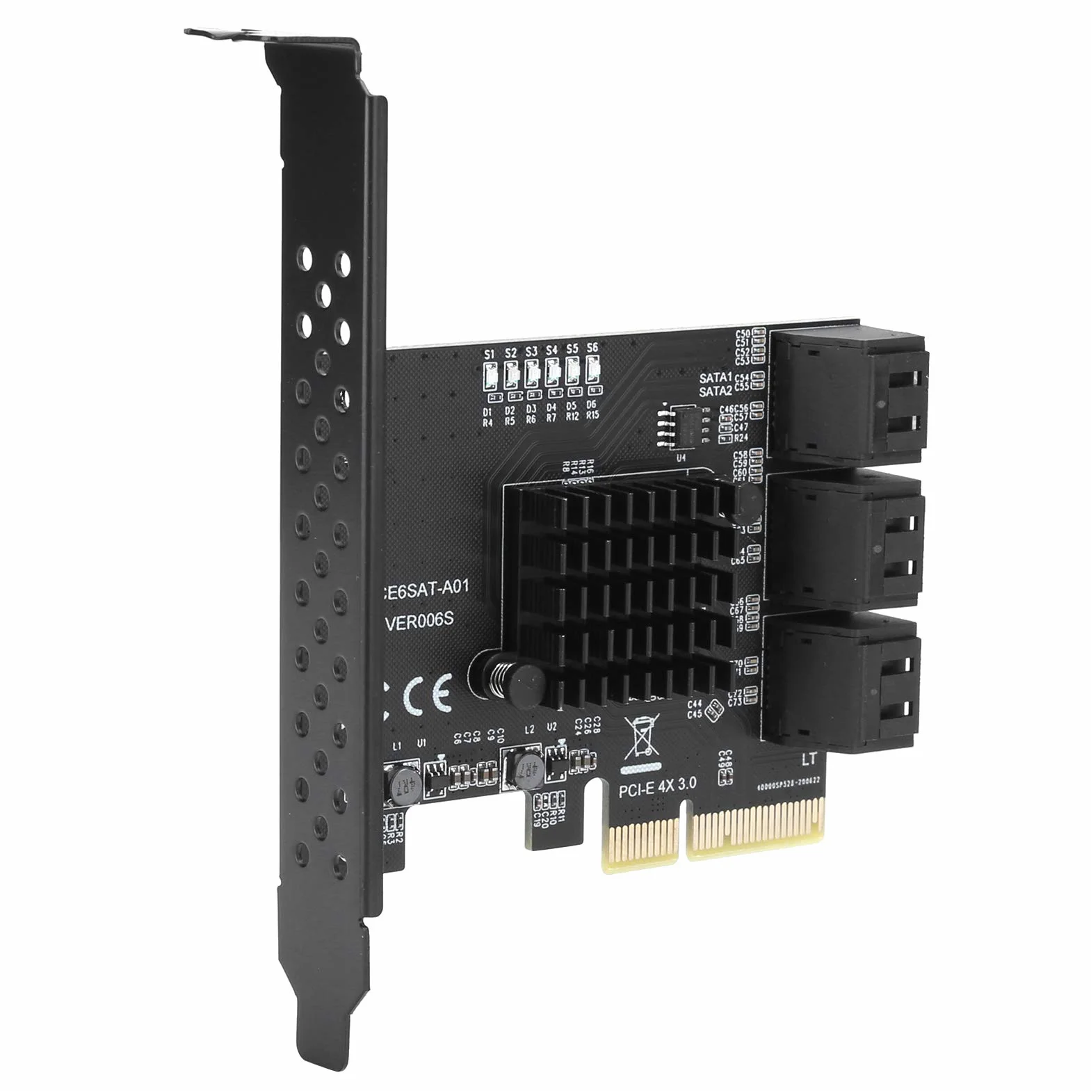 Tbest Asm1166 6 Porte, Scheda di Espansione Pcie Sata, Componenti Interni, Scheda di Espansione Pcie a 6 Porte Sata3.0 Disco Rigido 6G Pcie3.0 Gen3 4X Adattatore Hub Interfaccia