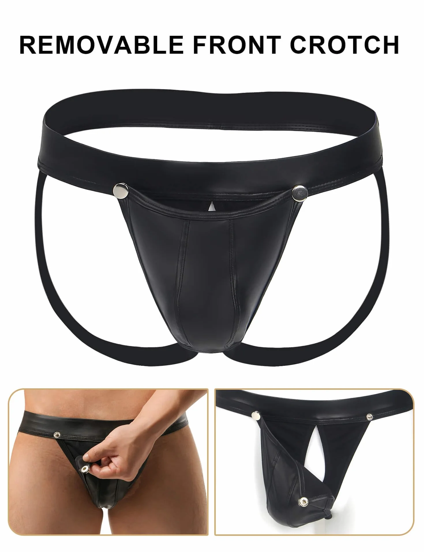Ohyeahlady Jockstrap Uomo Aperto Davanti Pelle Nero Perizoma Taglie Forti