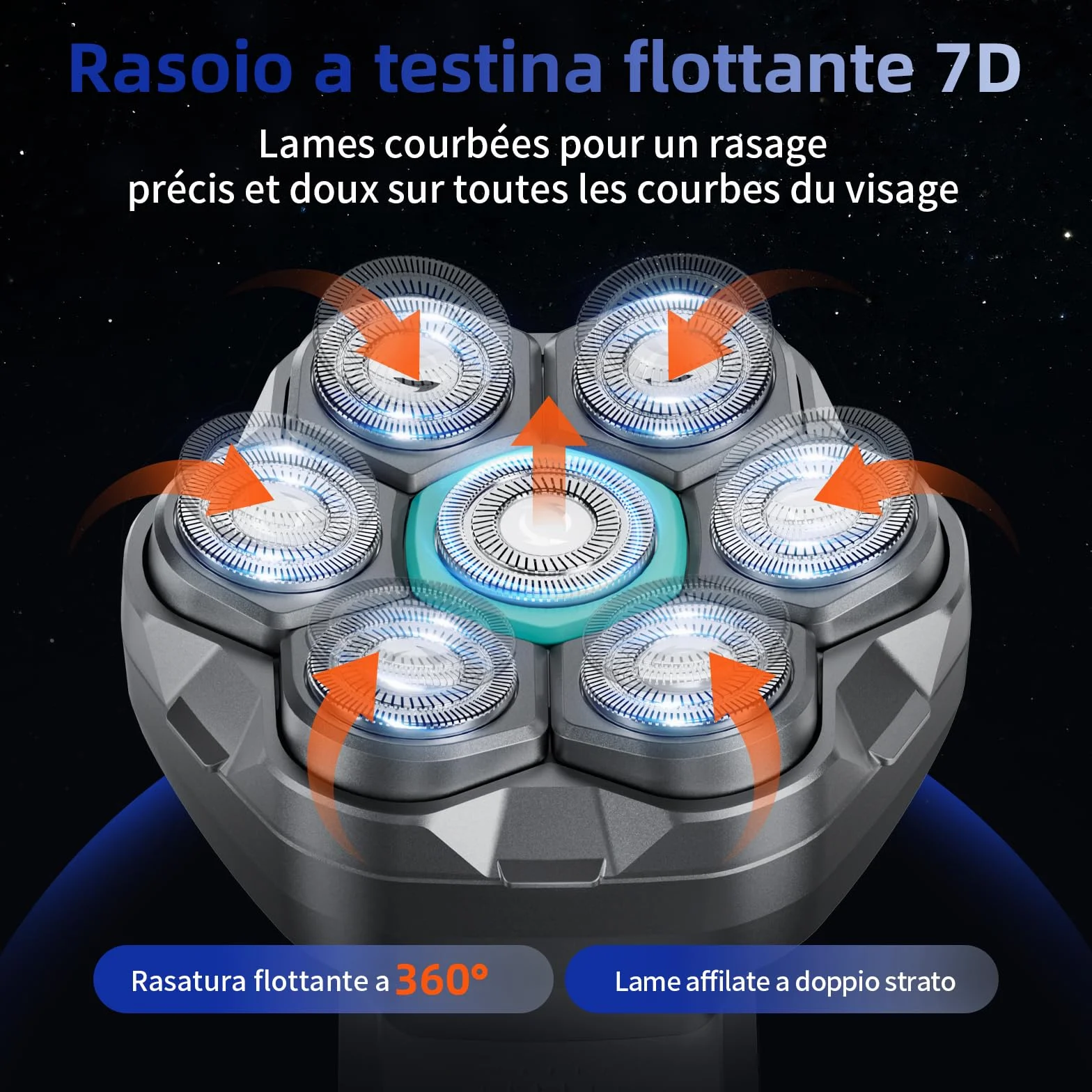 kensen Rasoio Elettrico Testa Calva Uomo 7D IPX6 Impermeabile 100 Minuti Autonomia Testina Taglio Magnetica USB-C 8100 8500 giri/min
