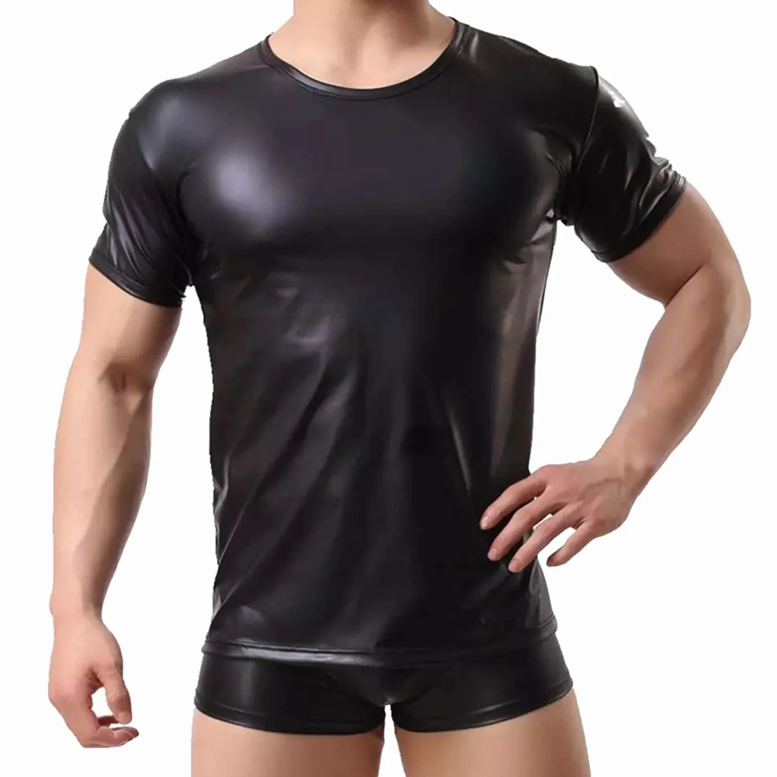 Uomo Similpelle Giacca Effetto Laccato Chiusura Lampo Lattice Stile Bagnato