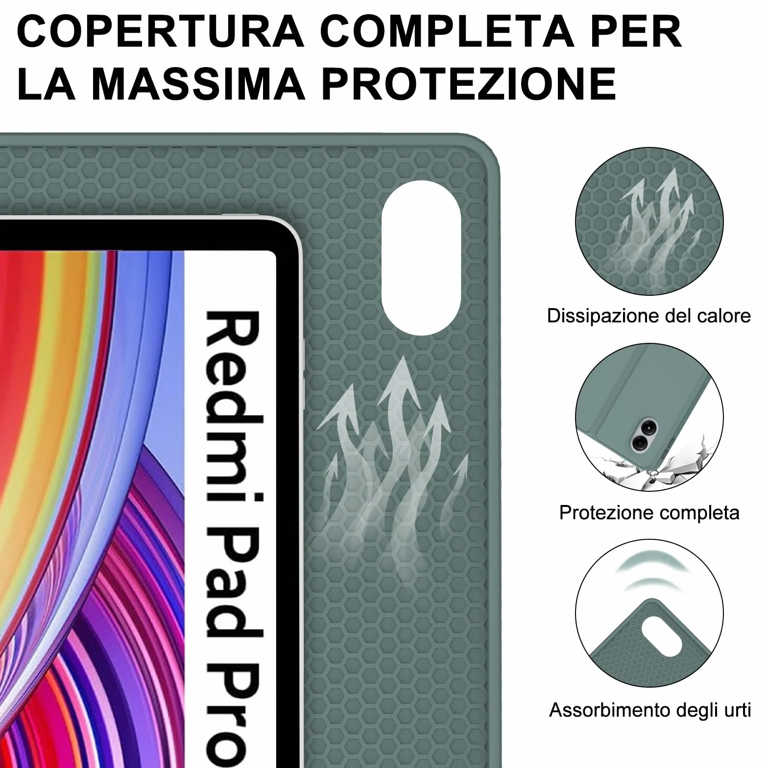 IVEOPPE Cover Redmi Pad Pro 12.1 con Tastiera, Per Xiaomi Poco Pad Custodia con Tastiera Italiano Bluetooth Staccabile per Xiaomi Redmi Pad Pro 12.1" 2024, Verde scuro