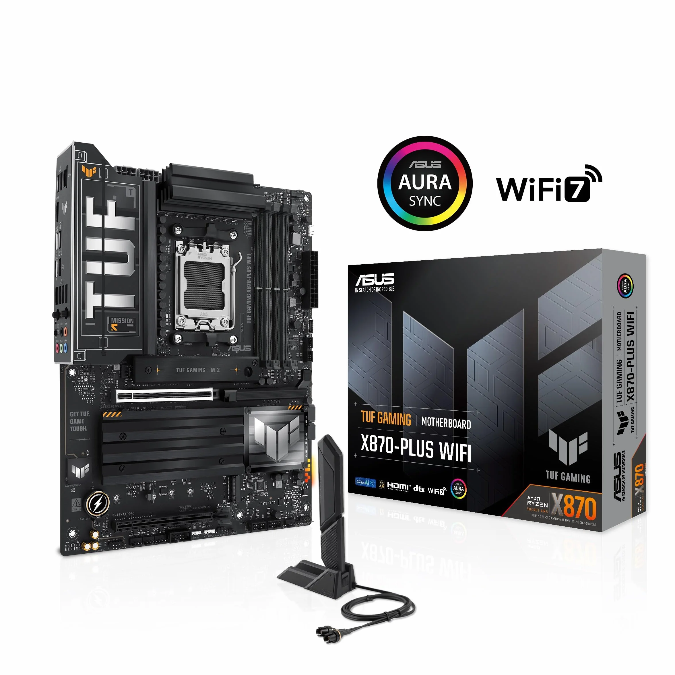 ASUS TUF GAMING X870-PLUS Scheda madre WIFI ATX, 16+2+1(80A) stadi di alimentazione, DDR5, PCIe 5.0, GPU di nuova generazione, 4 slot M.2, WiFi 7, USB4 20 Gbps anteriore con PD Fast Charge, Aura Sync