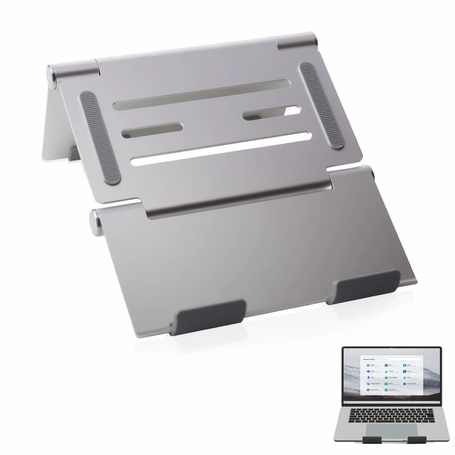 Supporto Laptop Regolabile in Alluminio - Stand Pieghevole e Portatile per PC Portatile da 10 a 16 Pollici, Stabile e Salvaspazio, Perfetto per Ufficio e Viaggi, Colore Argento