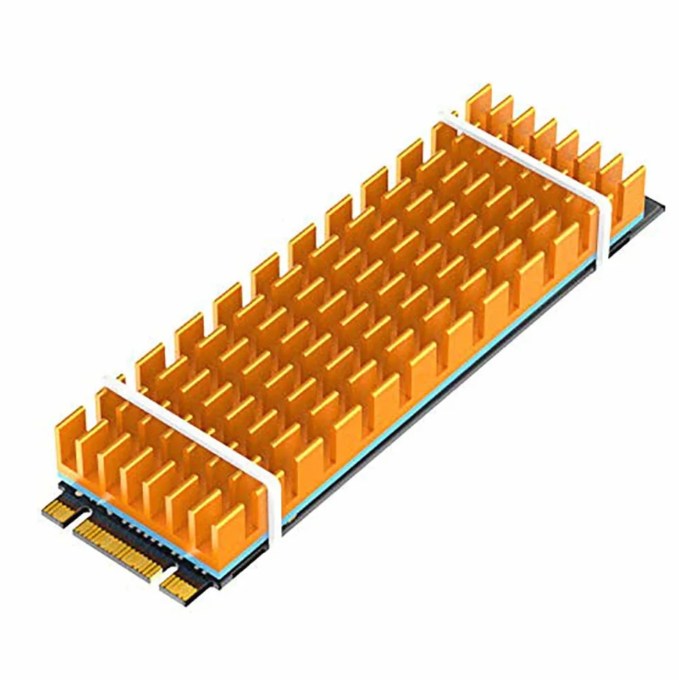 Alette di Raffreddamento in Alluminio per Alette di Raffreddamento M.2 SSD con Cuscinetto Termico in Silicone con foglio adesivo termoconduttivo per impedire la fuga CPU Circuito termica (2Pcs, oro)