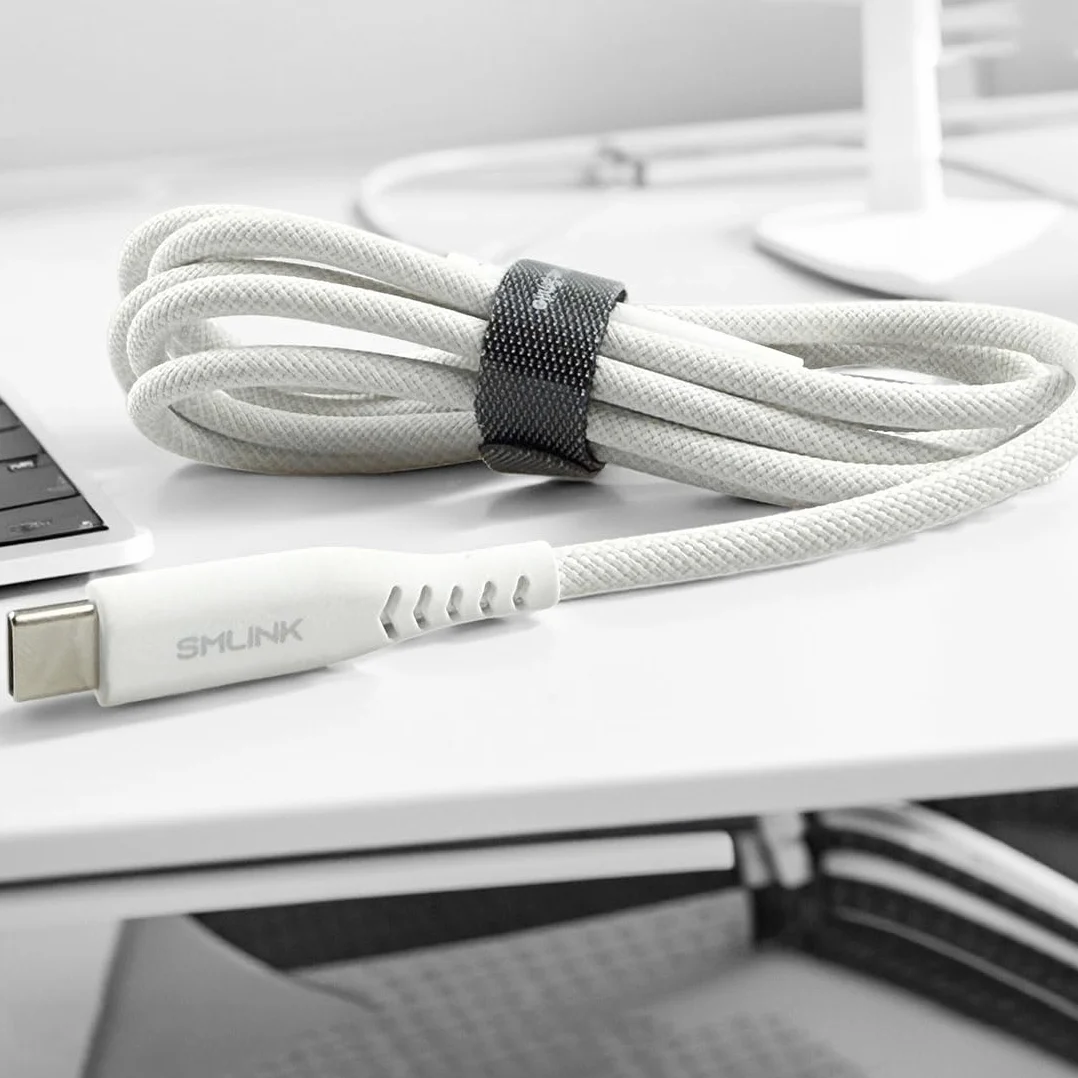 PD60W - Cavo da USB C a USB C, 1,5 m, in nylon intrecciato, ricarica rapida e trasferimento dati ad alta velocità, compatibile con iPhone 17/16/15, serie laptop, colore: bianco