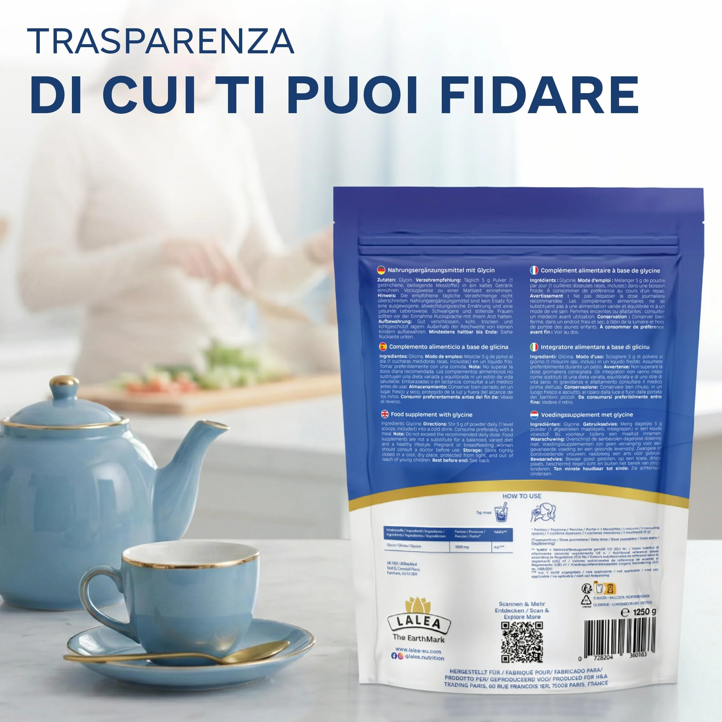 LALEA Glicina Polvere 500g – Amminoacido Glicina Pura al 100% – Componente del Collagene – Vegano, Senza Additivi – Supporta Sonno, Articolazioni e Pelle