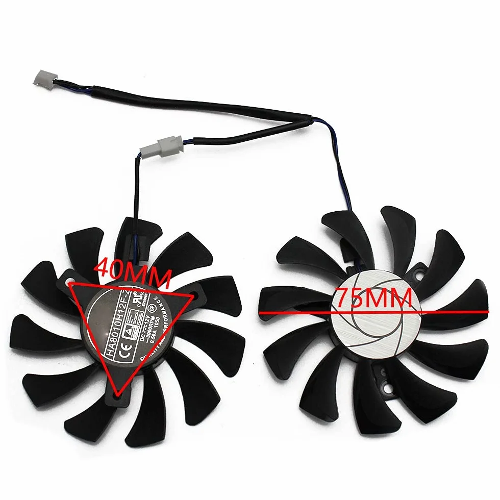 HA8010H12F-Z 75MM 2Pin GTX1050Ti GPU Cooler Fan per Geforce GTX 1050Ti GTX-1050-Ti-4GT-OC (2PZ)