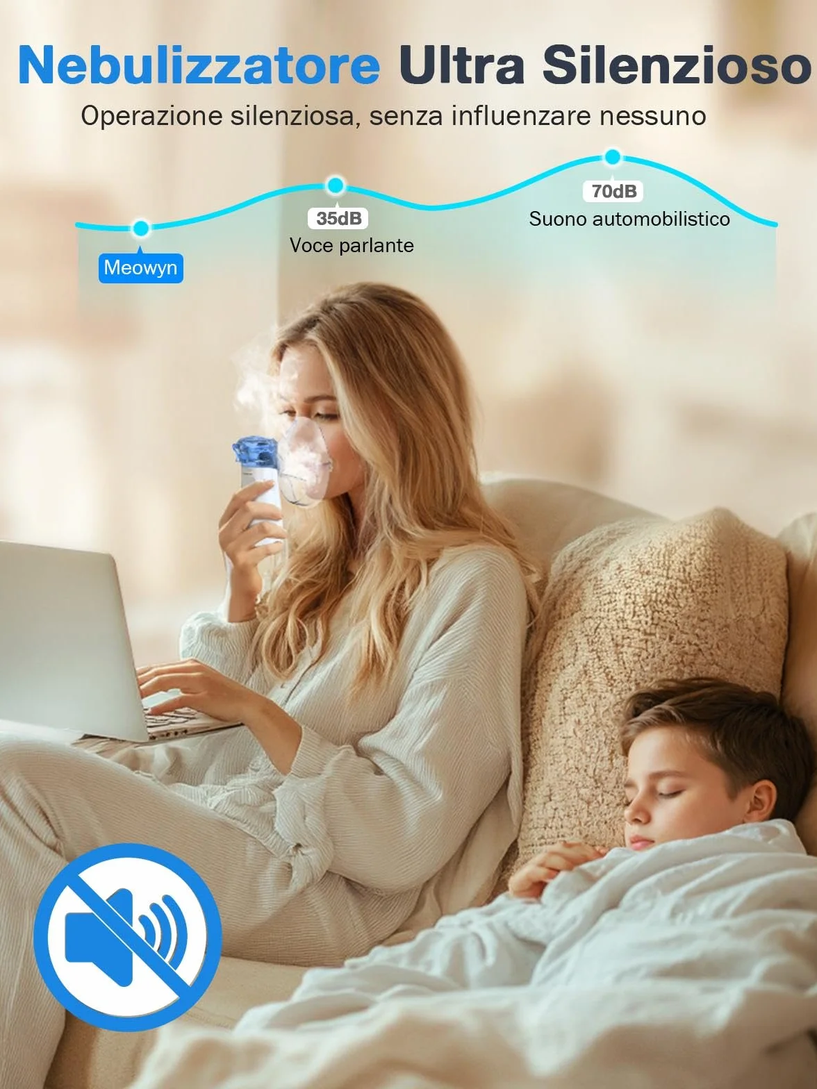 Aerosol Portatile USB-C Ricaricabile Ultrasuoni per Adulti e Bambini, Silenzioso, Meno Residui