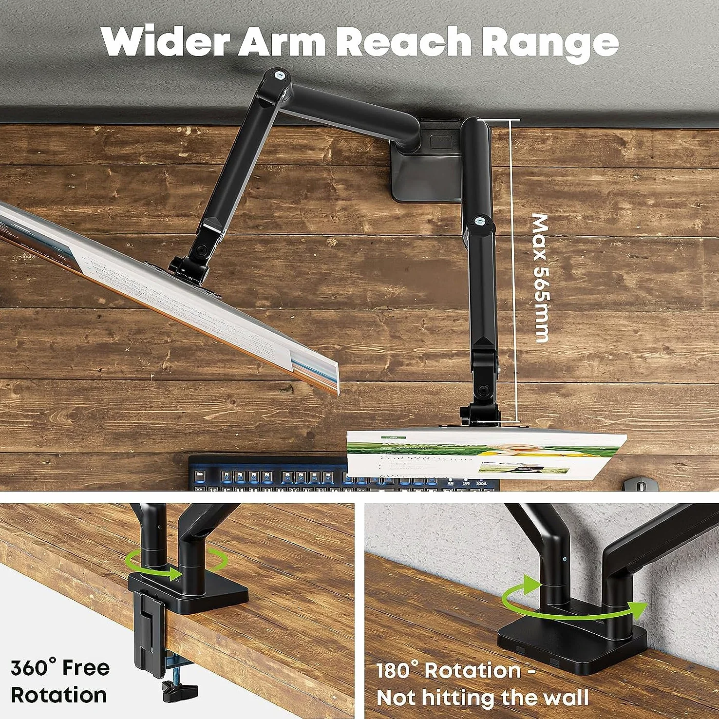 Doppio braccio per monitor per schermi da 17"-35", supporto per monitor per impieghi gravosi con 16 kg per braccio, rotazione e inclinazione regolabili in altezza, VESA 75/100 mm