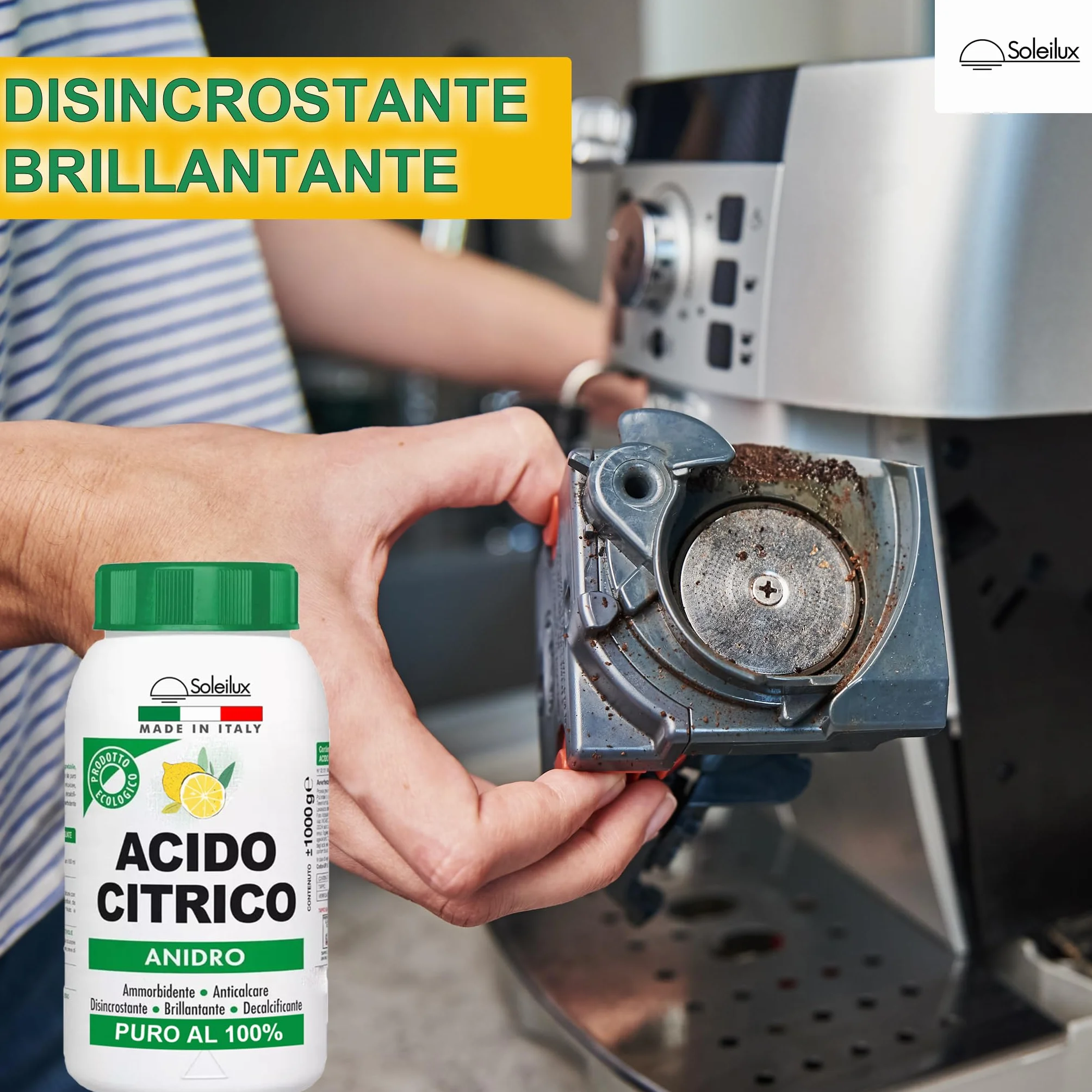 SOLEILUX Acido Citrico in Polvere Puro 1 kg Multiuso Anticalcare