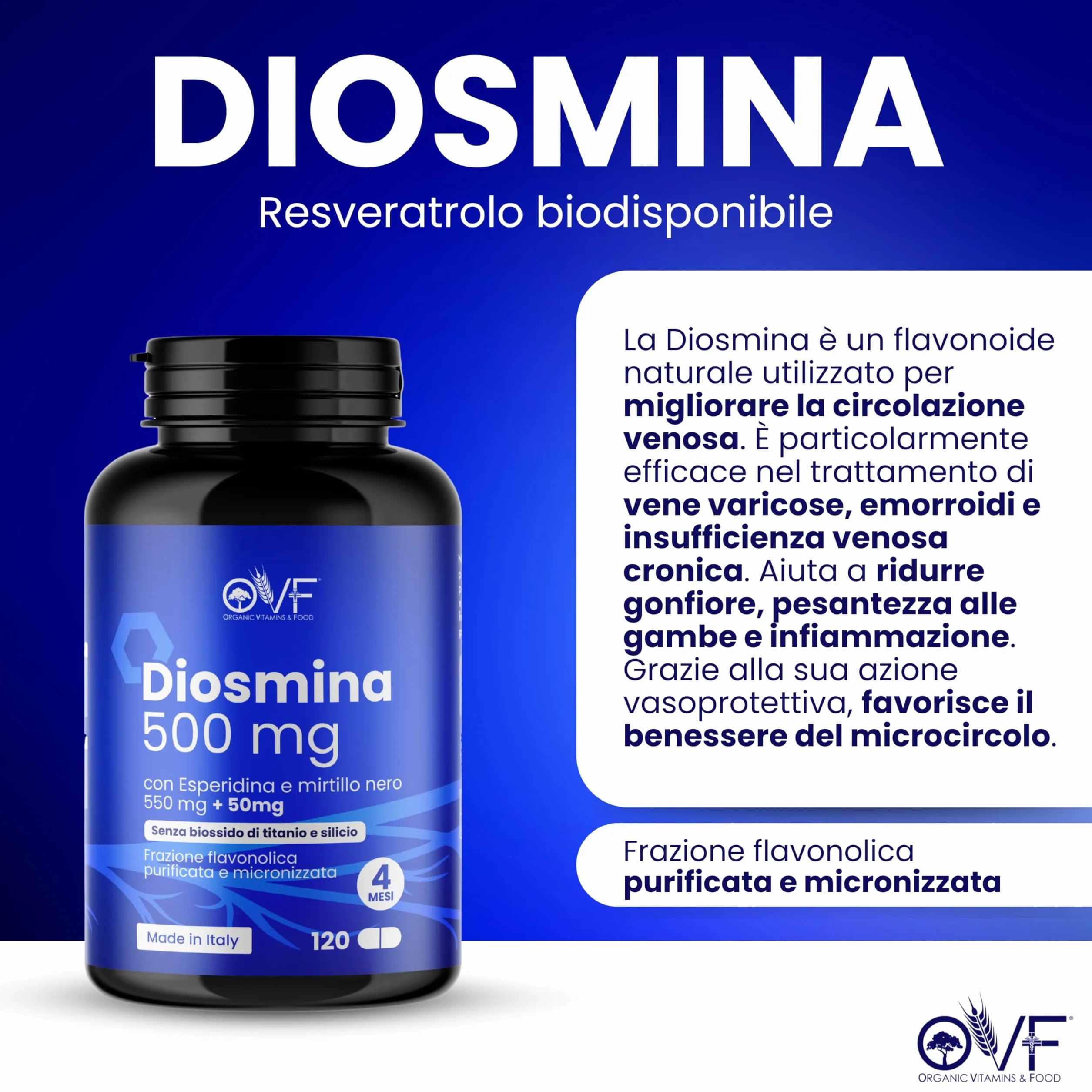 OVF Diosmina Esperidina 120 cps 500mg Integratore Vene Varicose Capillari Microcircolo